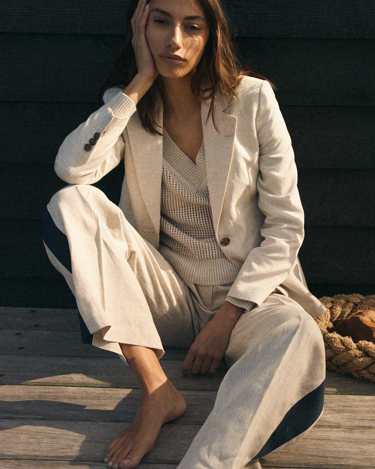 Freya Side Stripe Linen Pant in STRING