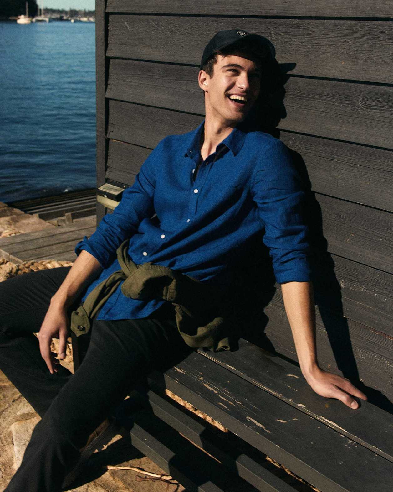 Linen Long Sleeve Delave Shirt in BLUE INDIGO