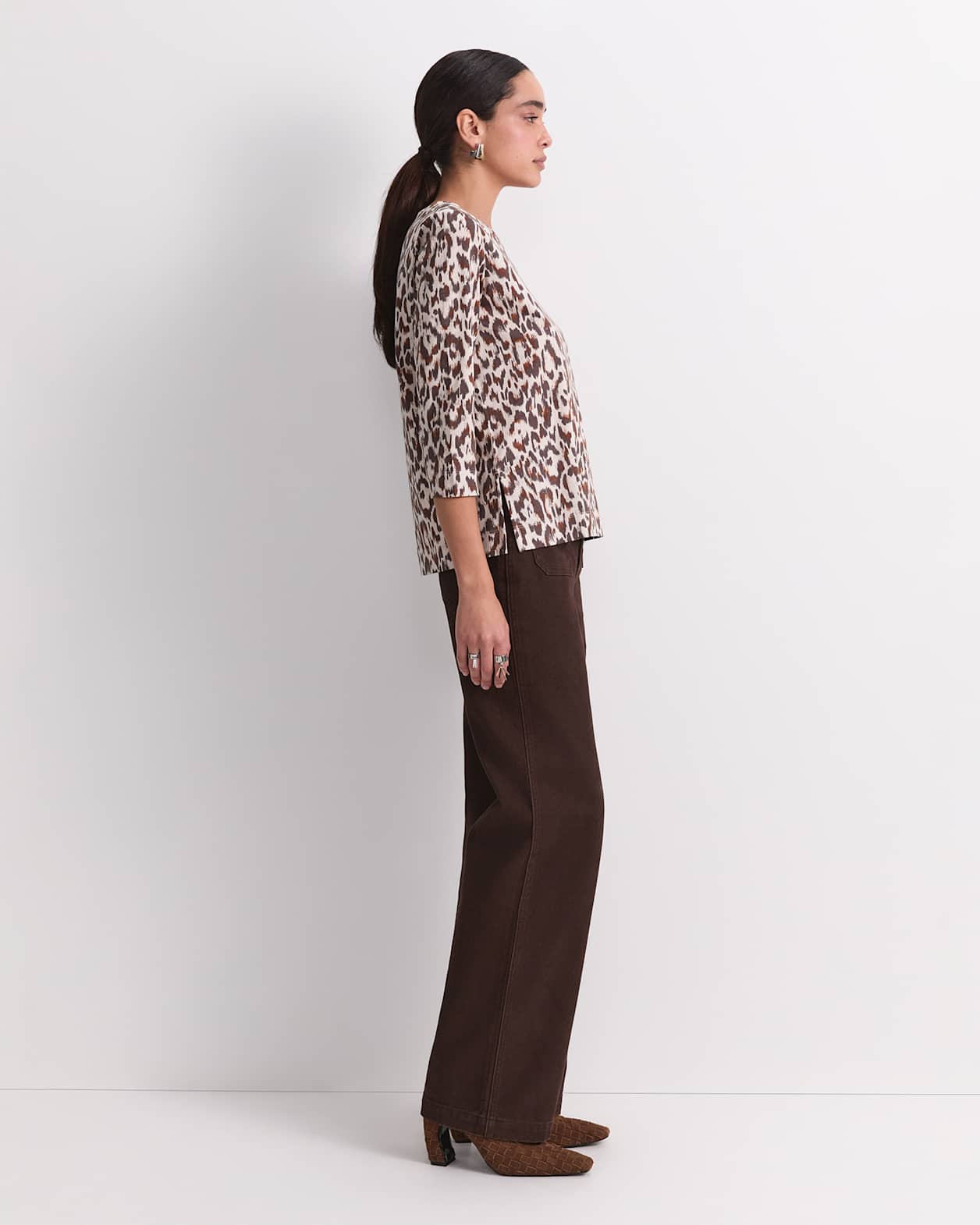 Lottie Animal 3/4 Mercerised Tee in BROWN/NATURAL