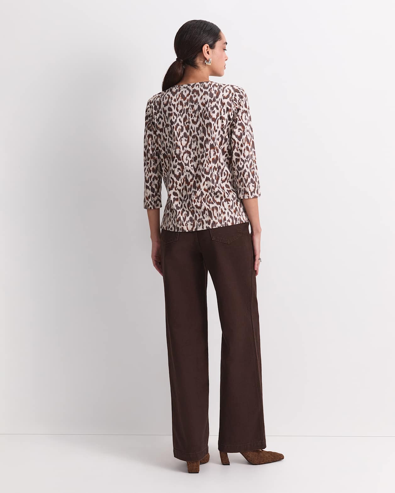 Lottie Animal 3/4 Mercerised Tee in BROWN/NATURAL