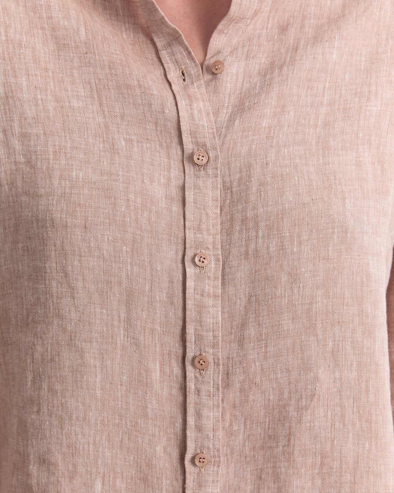 Dahlia Long Sleeve Linen Shirt in MOCHA