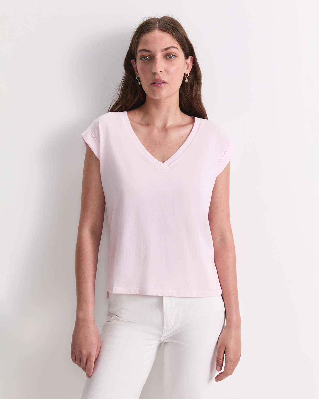 Blair Cotton V-Neck Tee in BLUSH