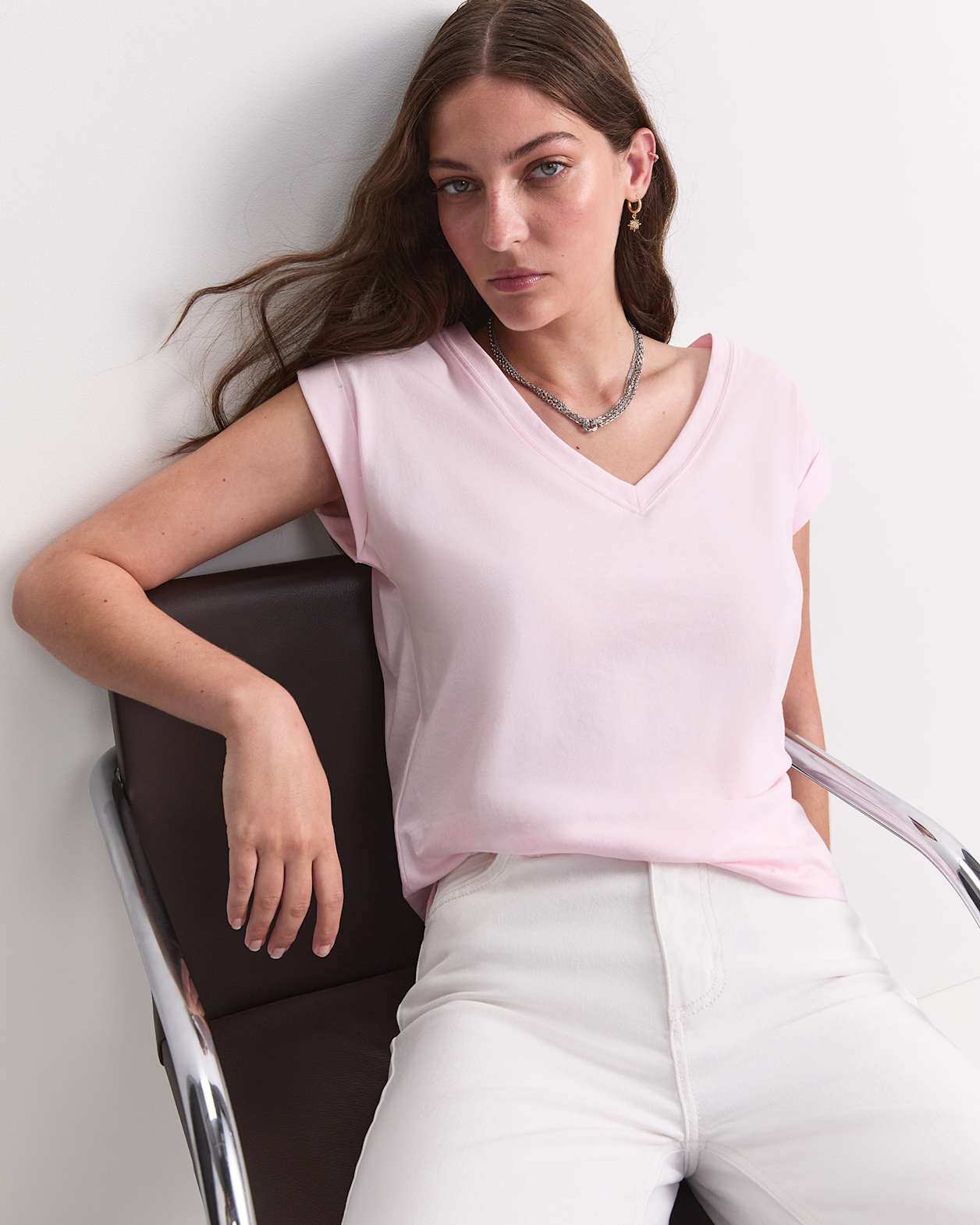 Blair Cotton V-Neck Tee in BLUSH