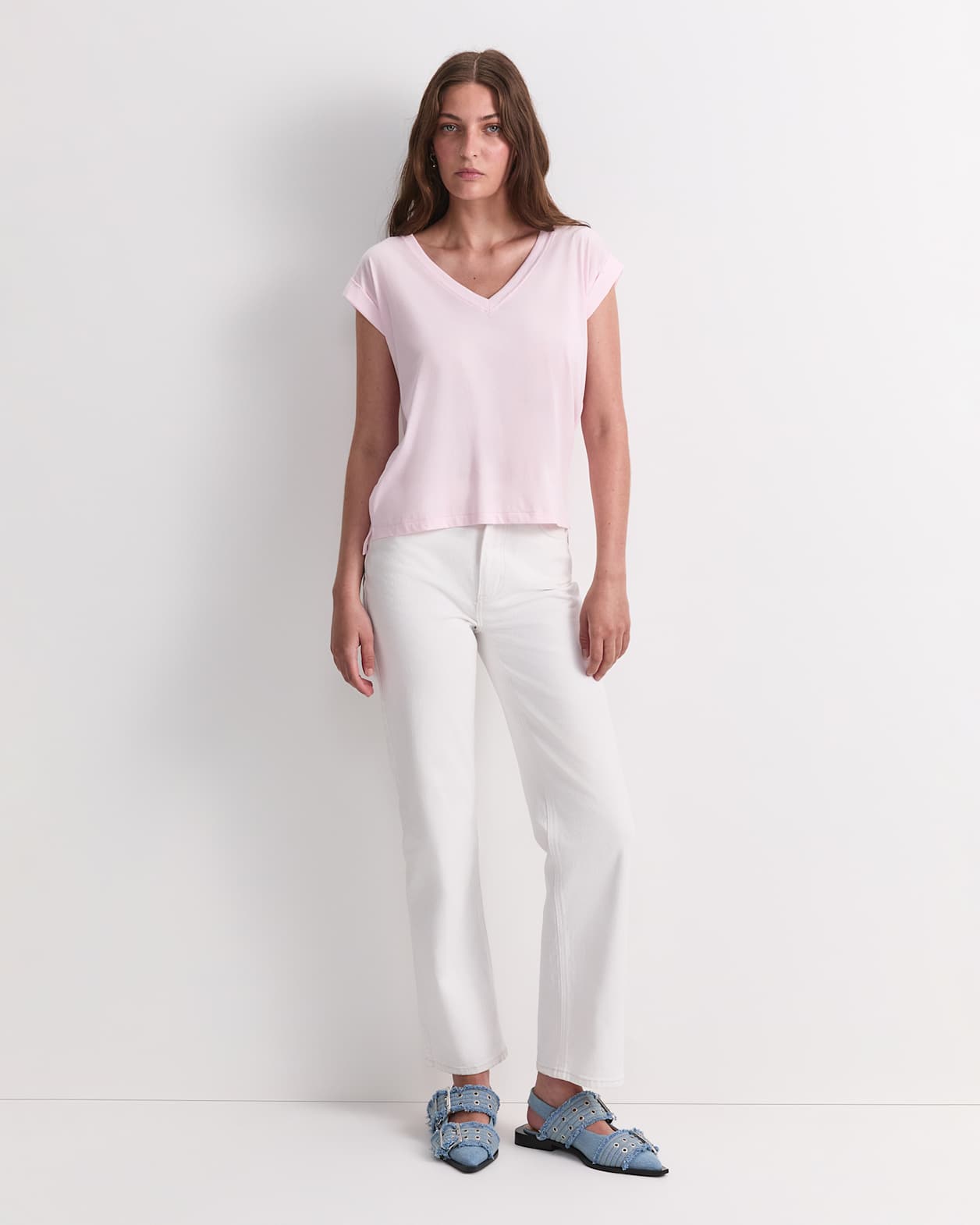 Blair Cotton V-Neck Tee in BLUSH