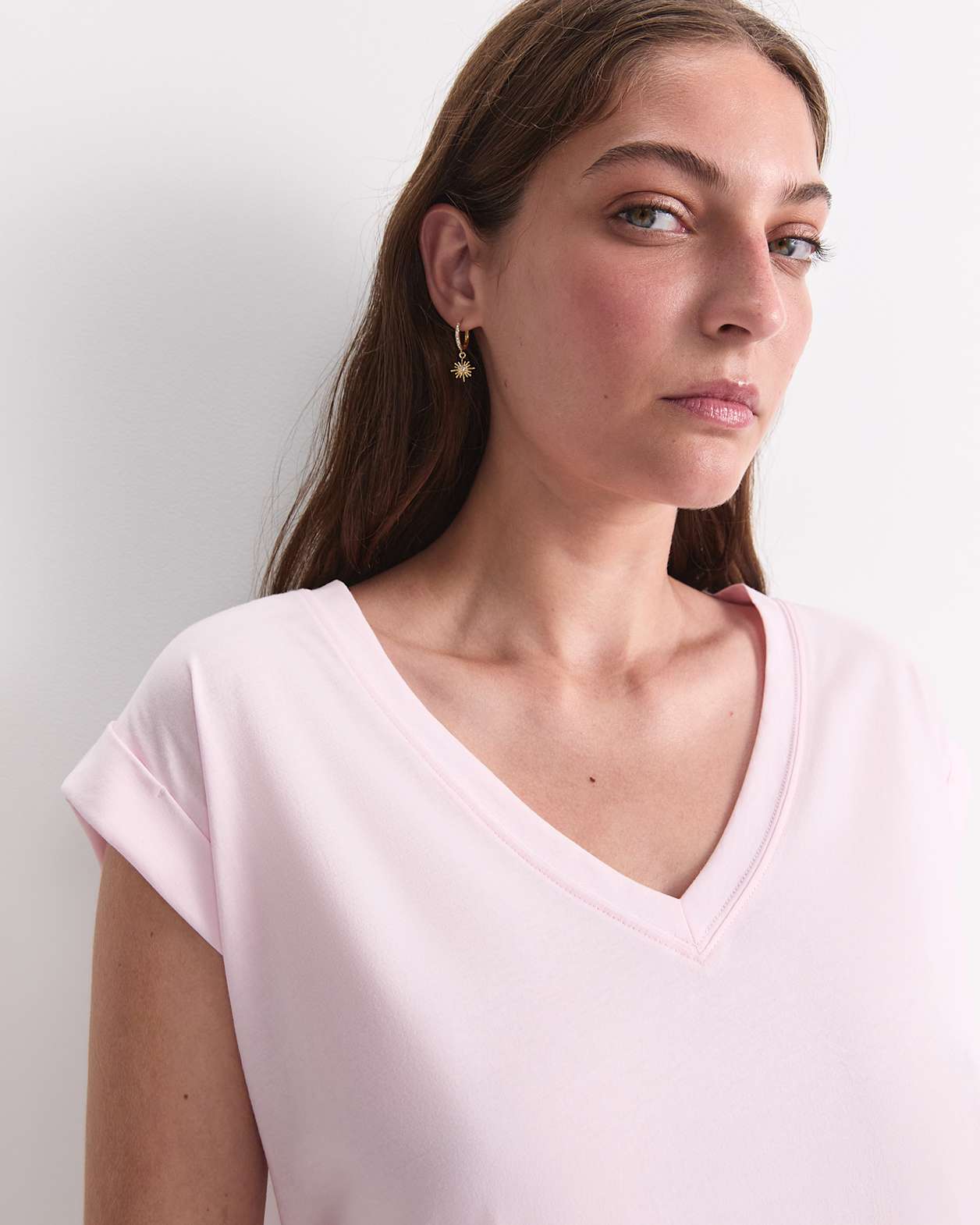 Blair Cotton V-Neck Tee in BLUSH