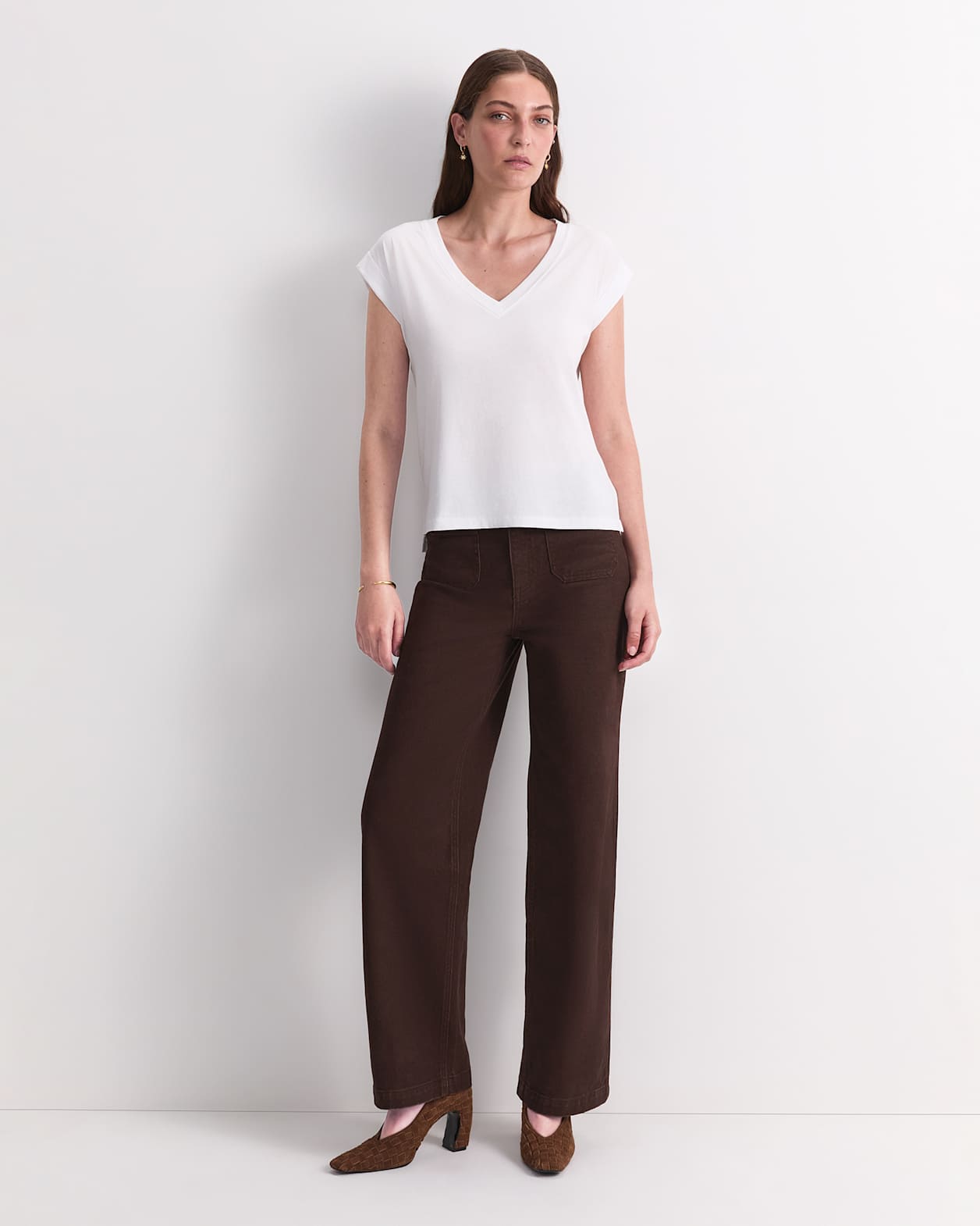 Blair Cotton V-Neck Tee in WHITE