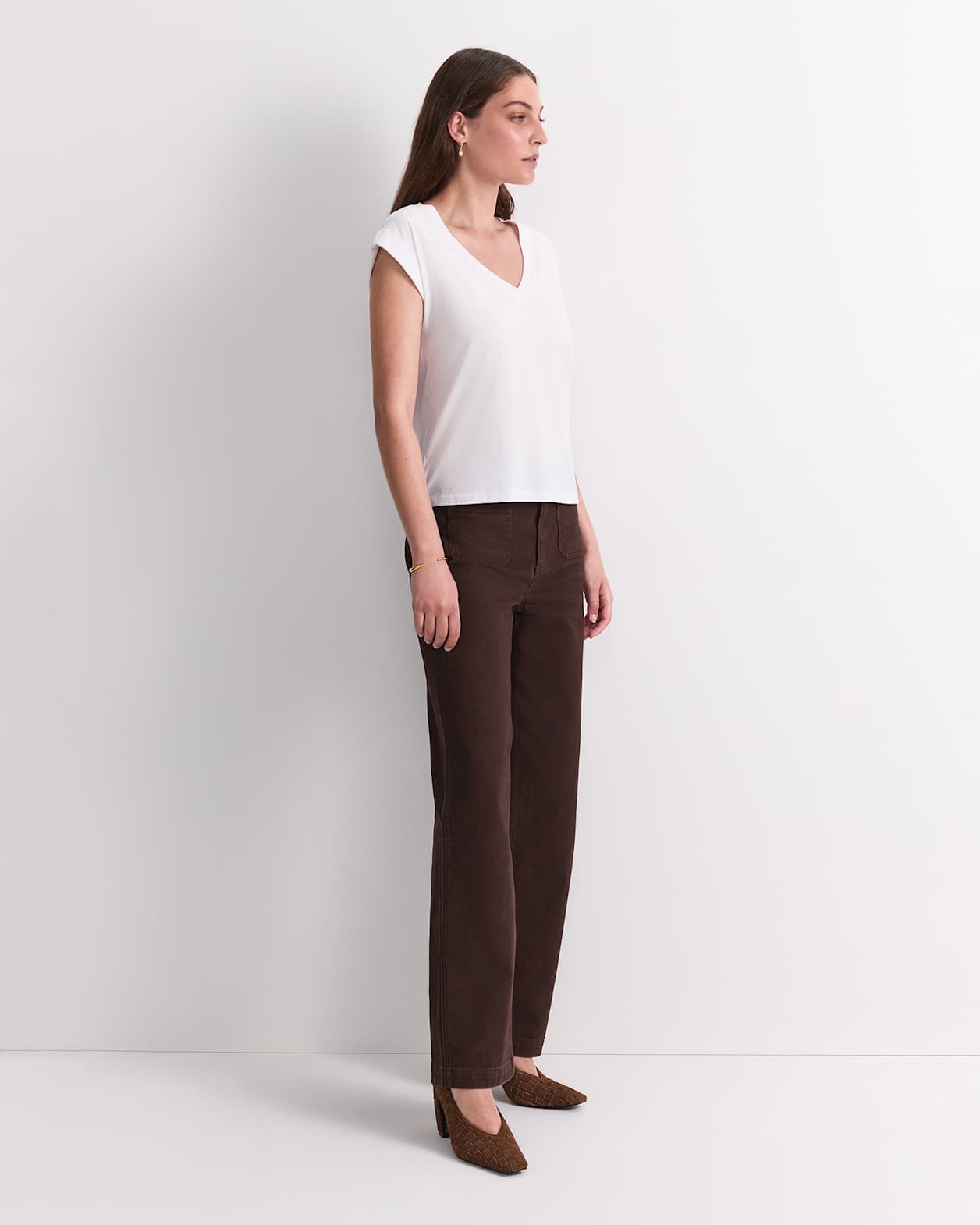 Blair Cotton V-Neck Tee in WHITE