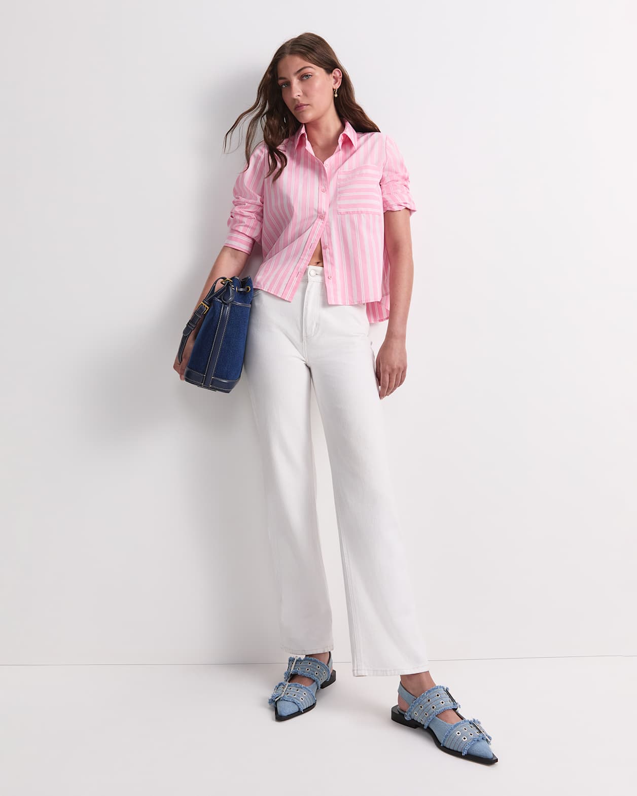 Reina Crop Shirt in WHITE/PINK