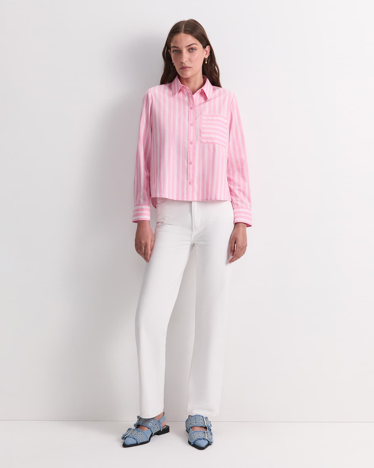 Reina Crop Shirt in WHITE/PINK