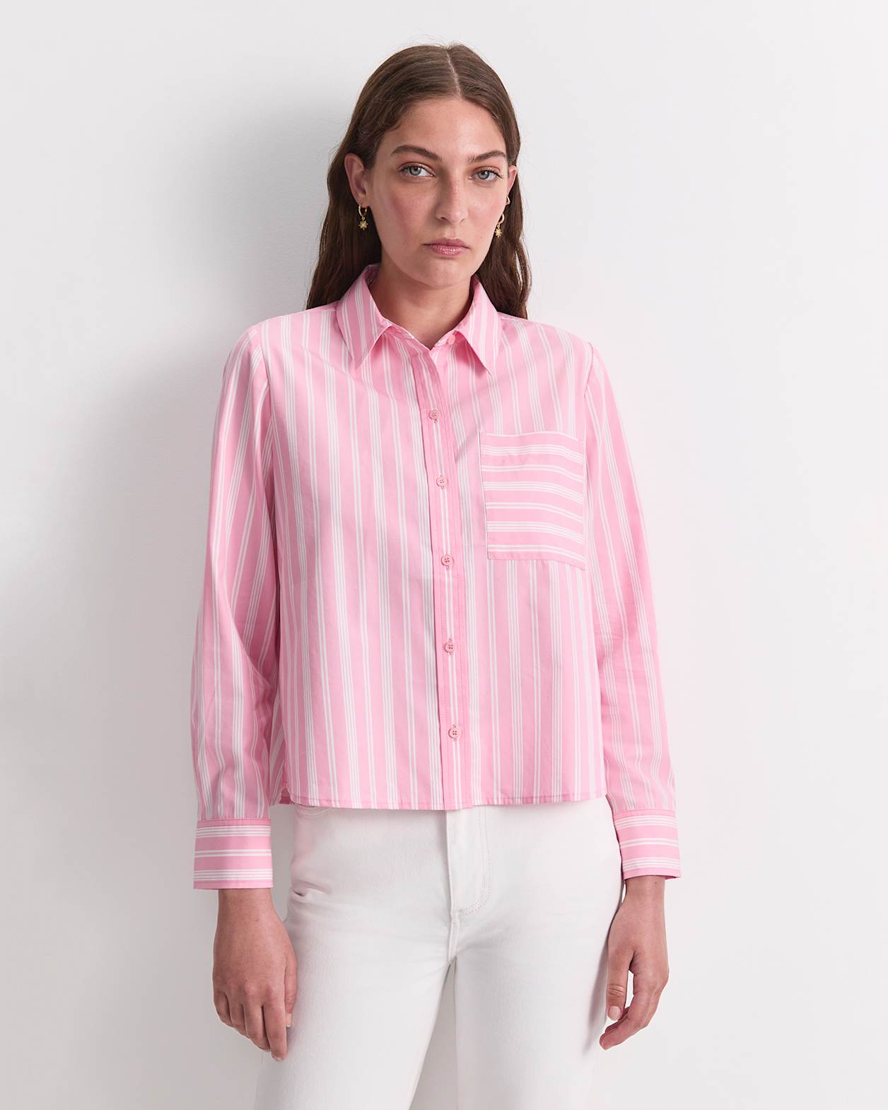 Reina Crop Shirt in WHITE/PINK