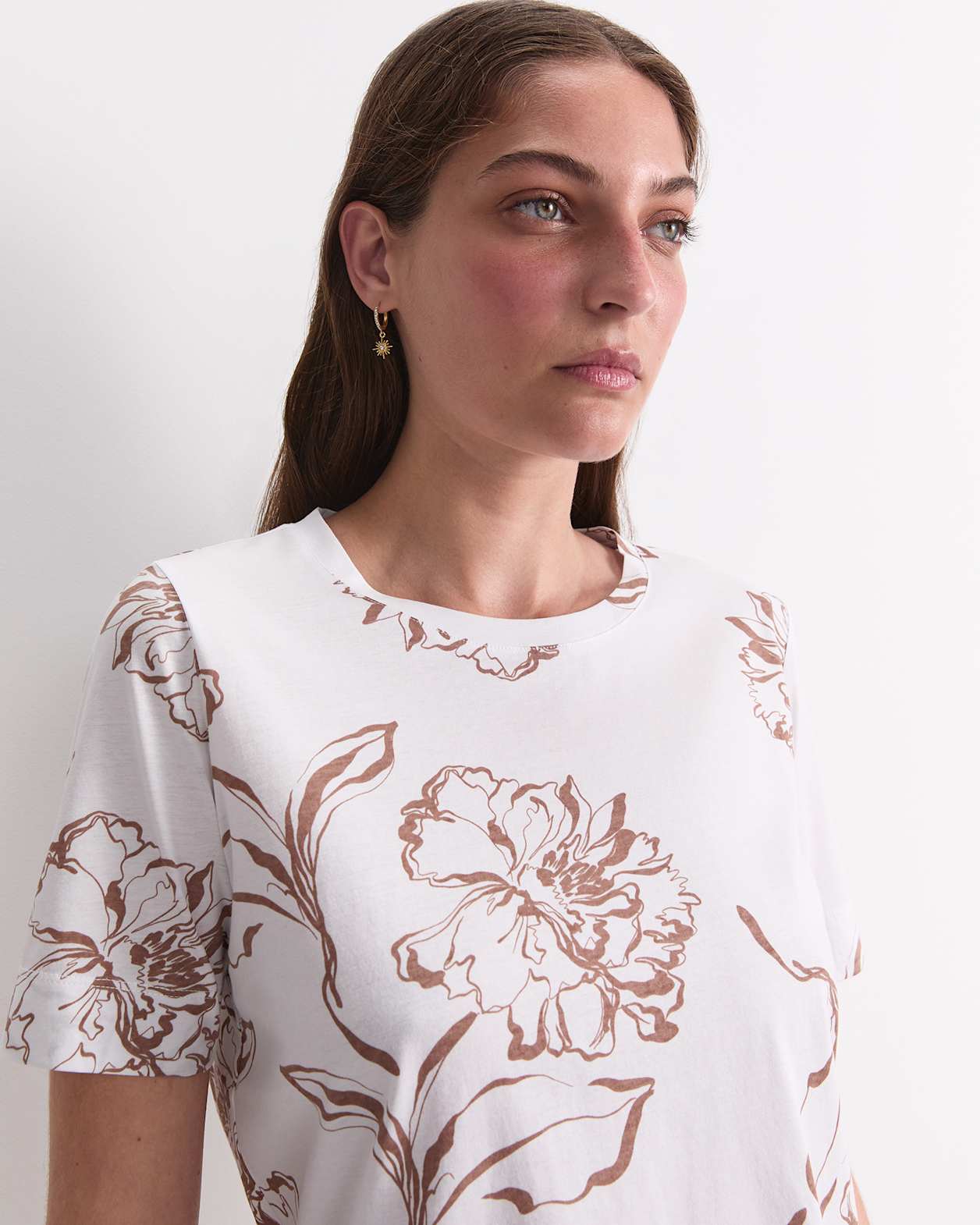 Franka Mercerised Cotton Tee in MOCHA/WHITE