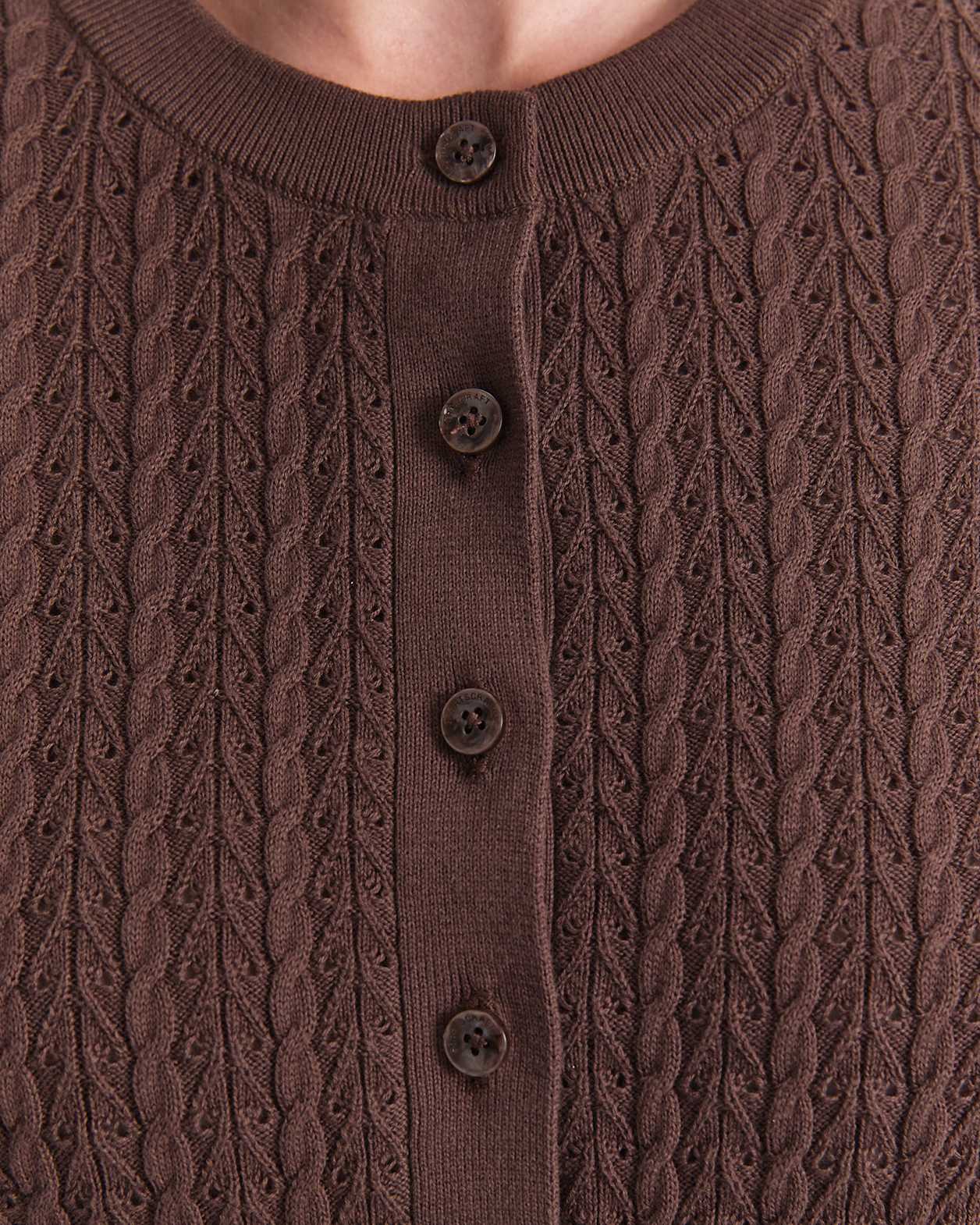 Elka Pointelle Cardigan in CHOCOLATE