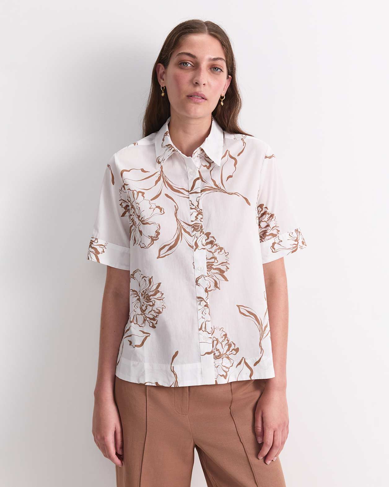 Franka Short Sleeve Lily Voile Shirt in MOCHA/WHITE