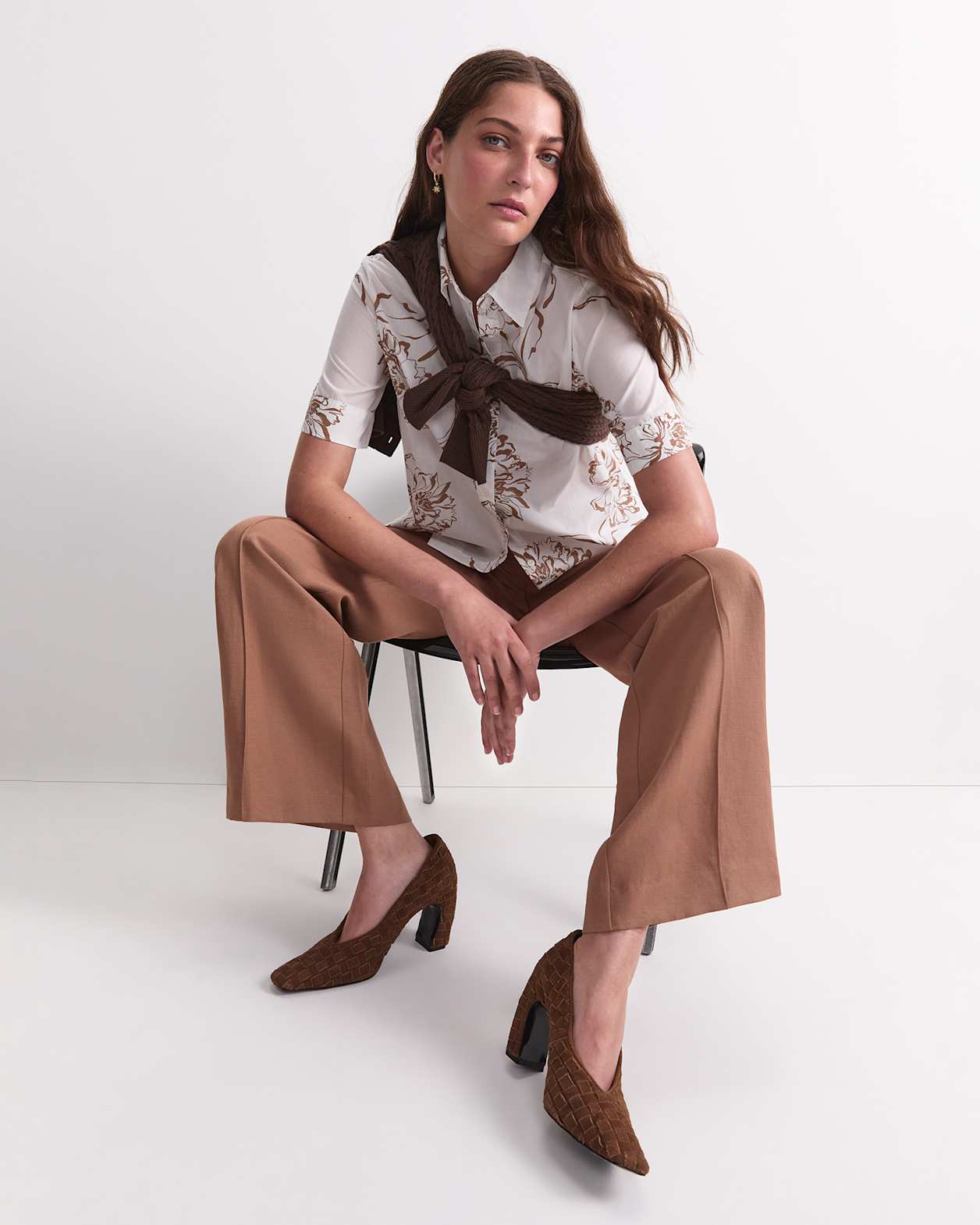 Franka Short Sleeve Lily Voile Shirt in MOCHA/WHITE