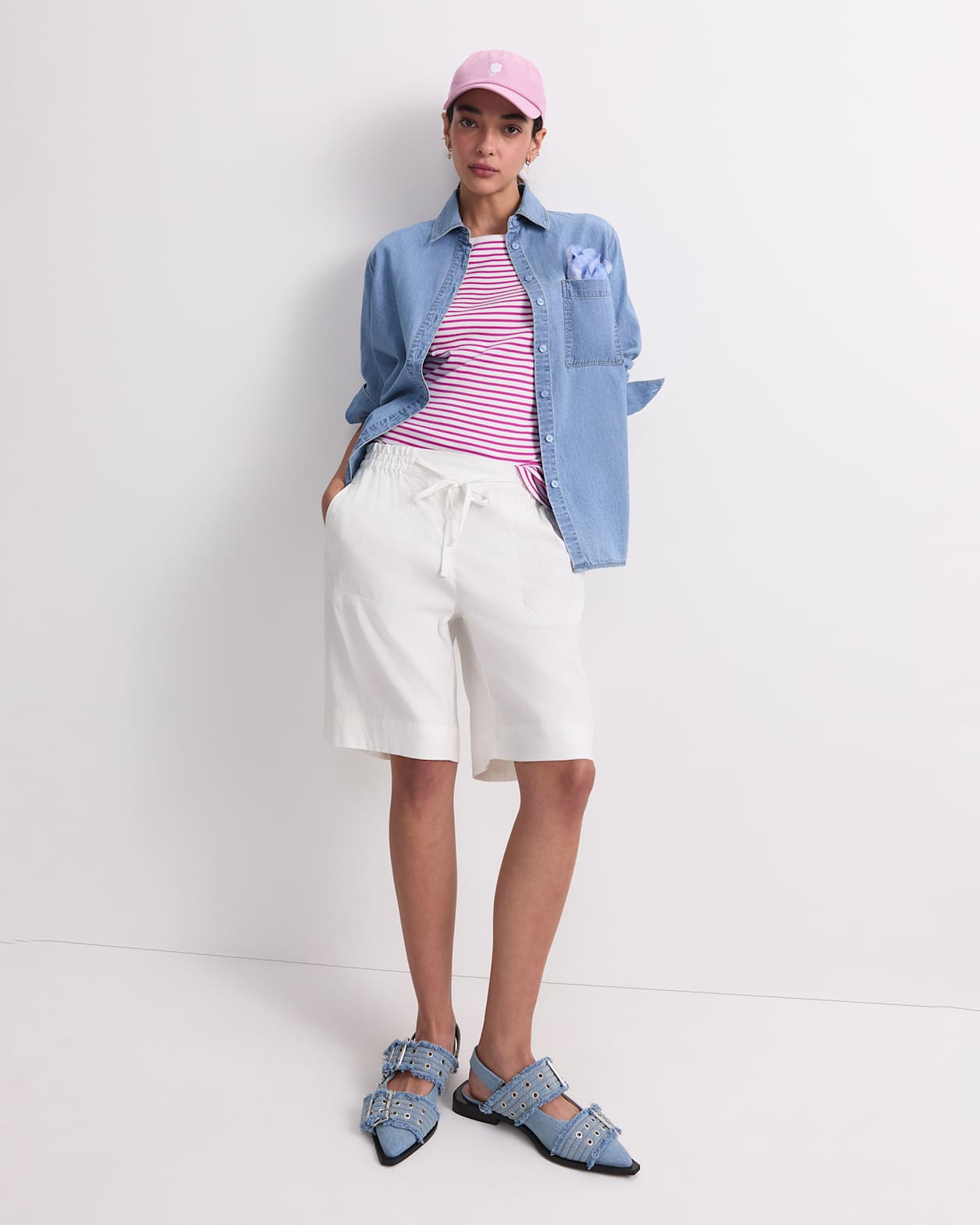 Heidi Boat Neck Half Sleeve Tee in WHITE/PINK