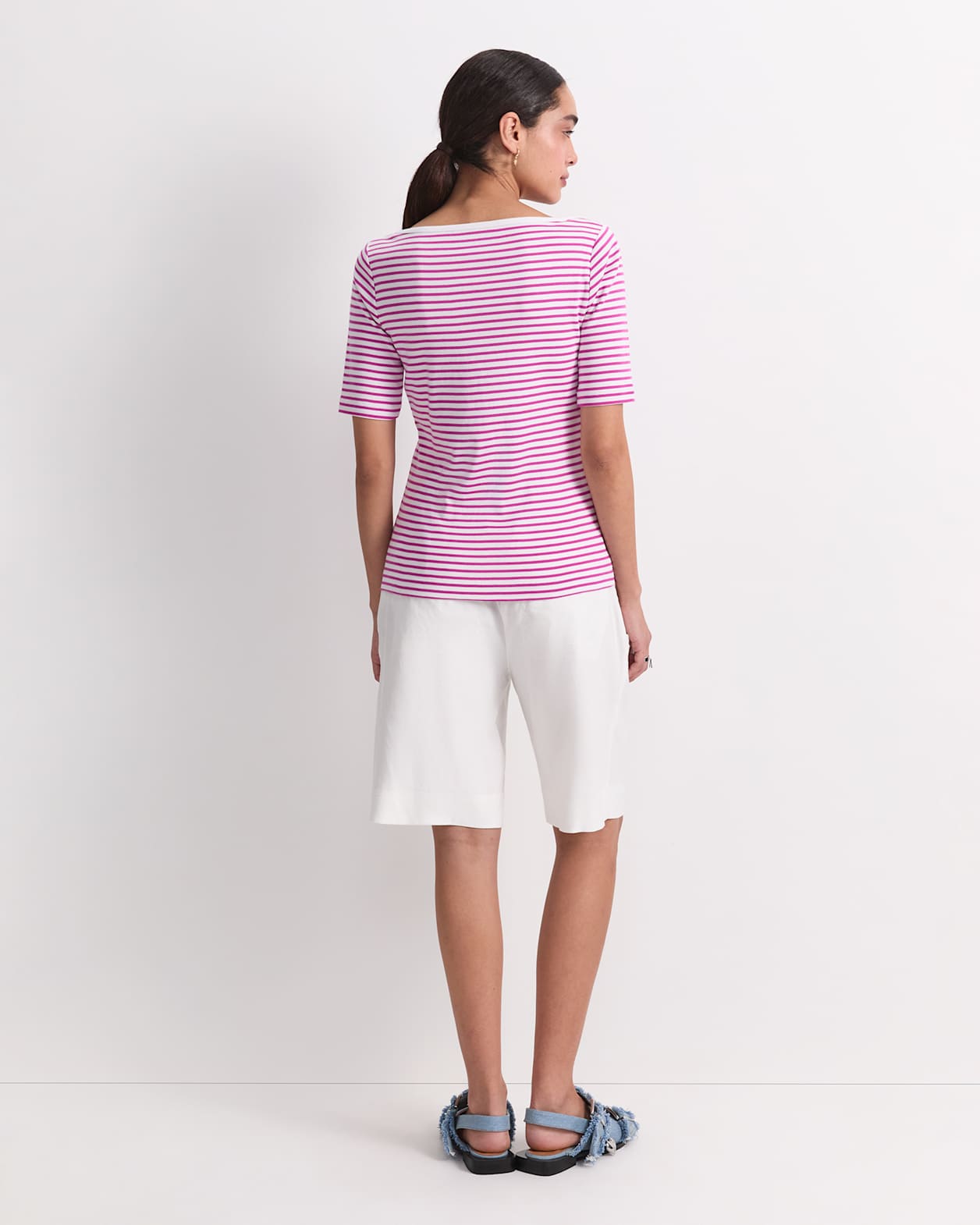 Heidi Boat Neck Half Sleeve Tee in WHITE/PINK