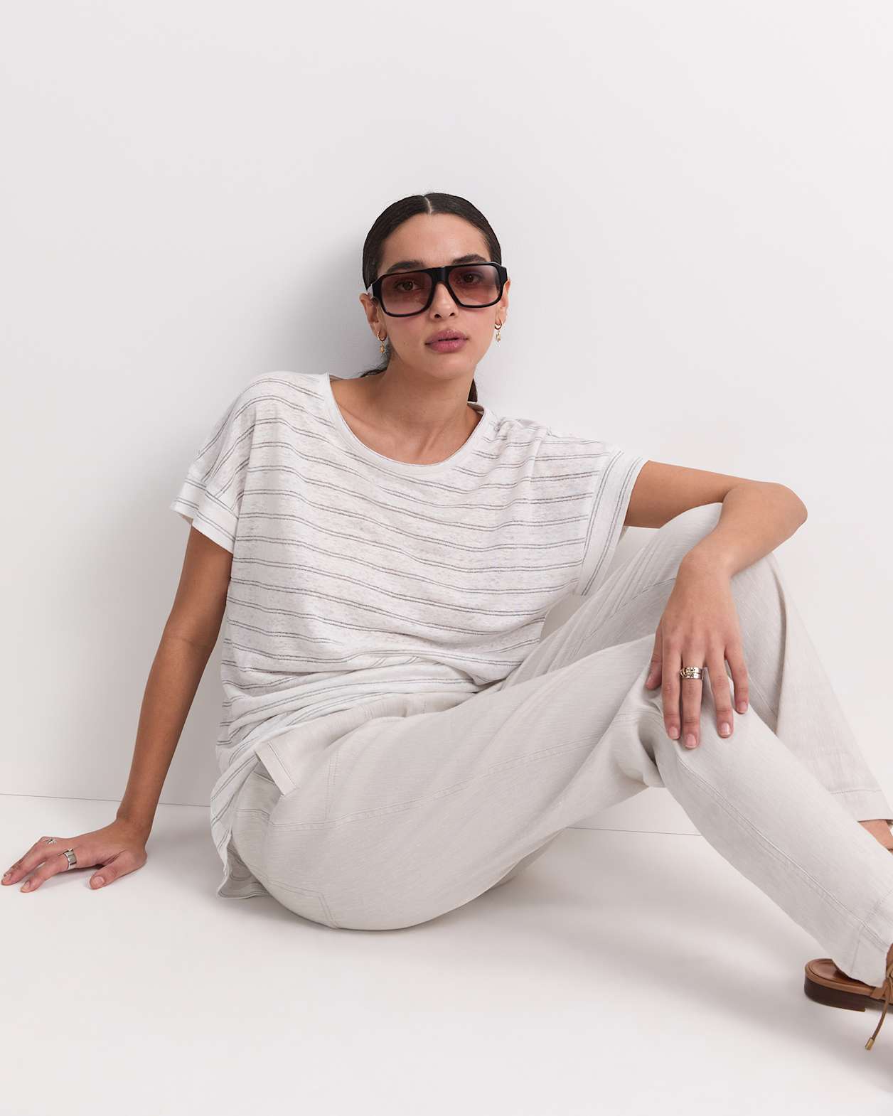 Tonia Foil Linen Tee in WHITE/SILVER