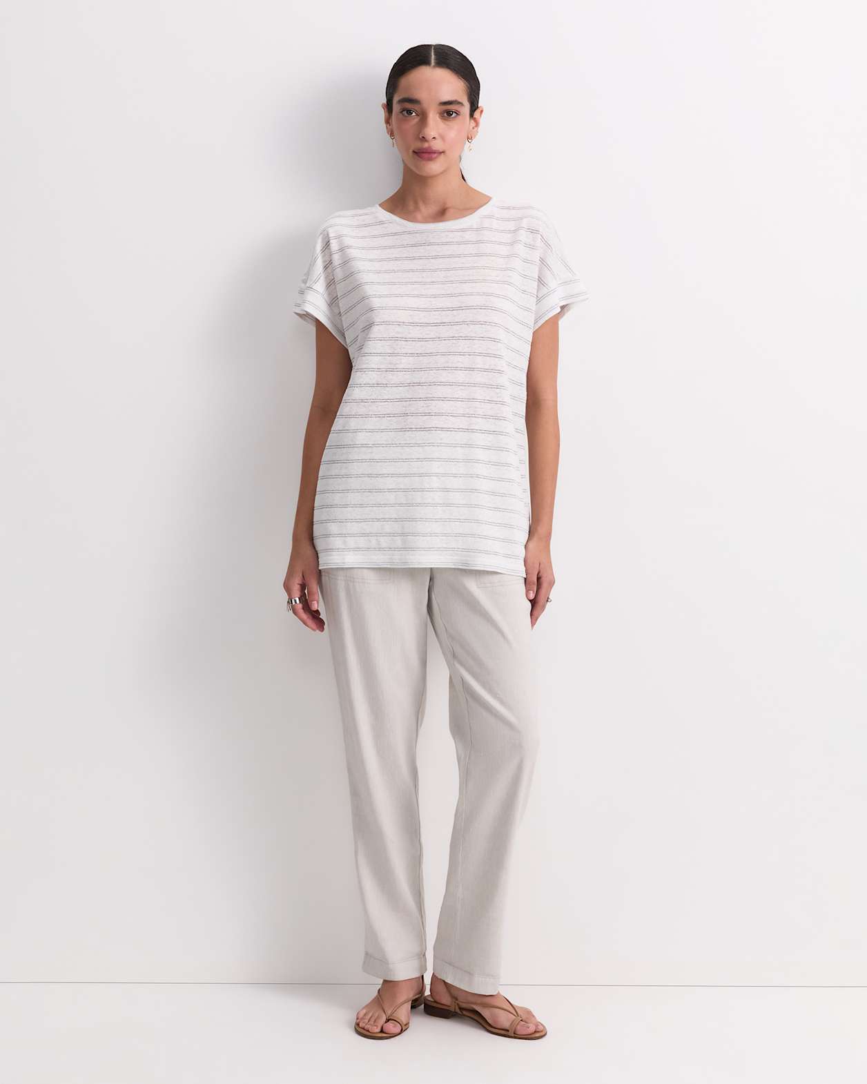 Tonia Foil Linen Tee in WHITE/SILVER