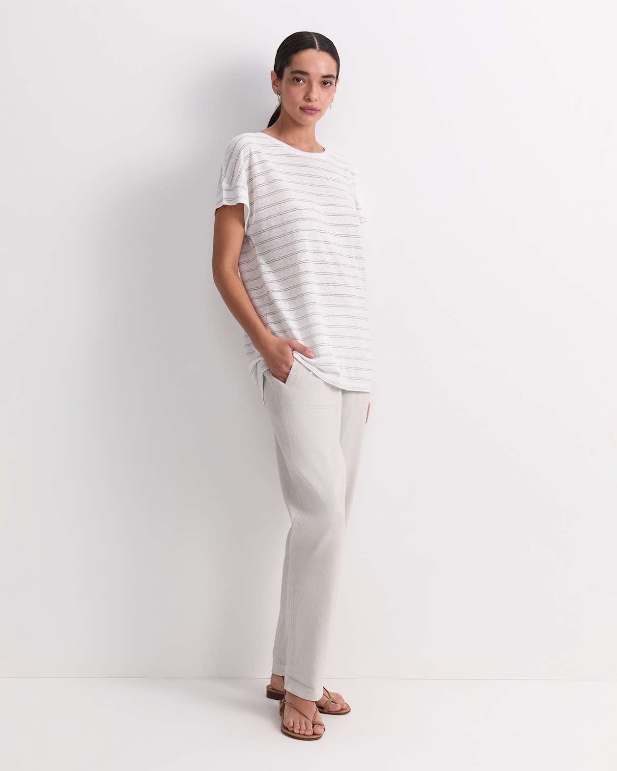 Tonia Foil Linen Tee in WHITE/SILVER