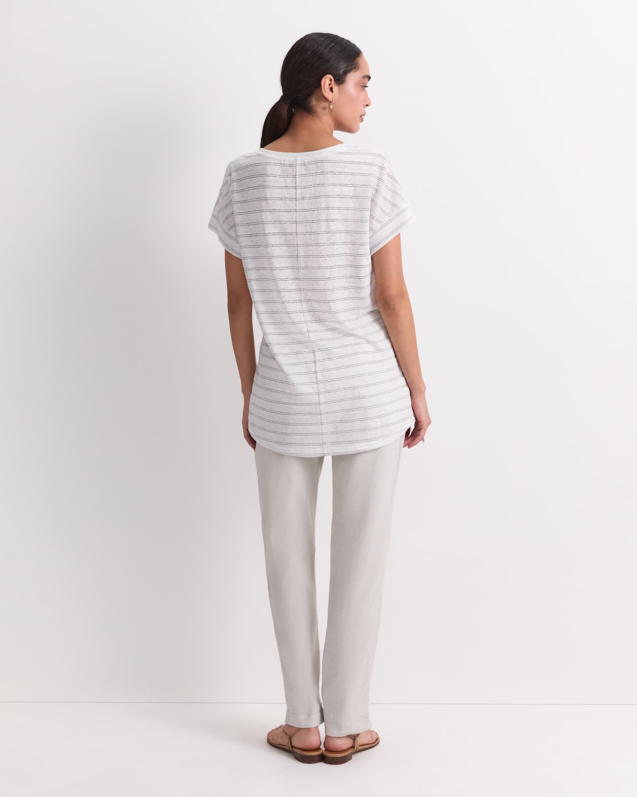 Tonia Foil Linen Tee in WHITE/SILVER