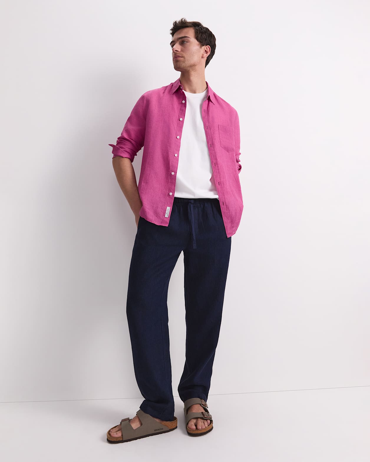 Linen Long Sleeve Delave Shirt in MAGENTA