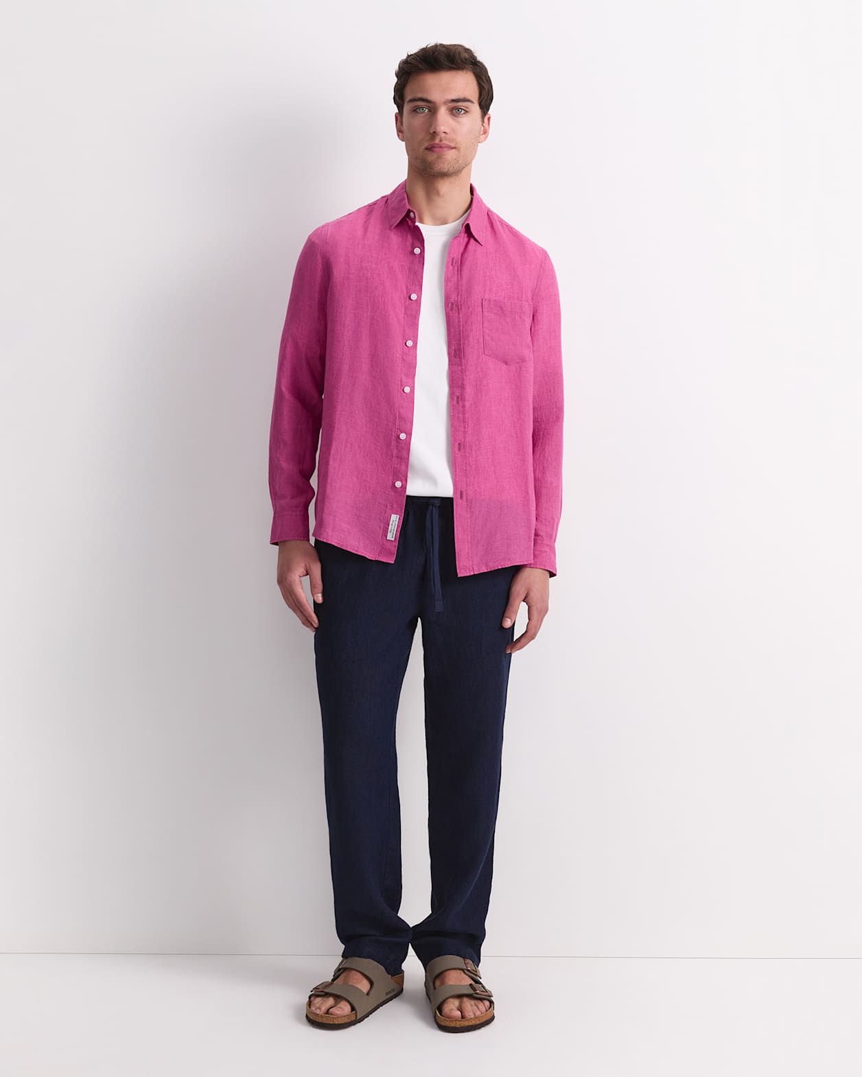 Linen Long Sleeve Delave Shirt in MAGENTA