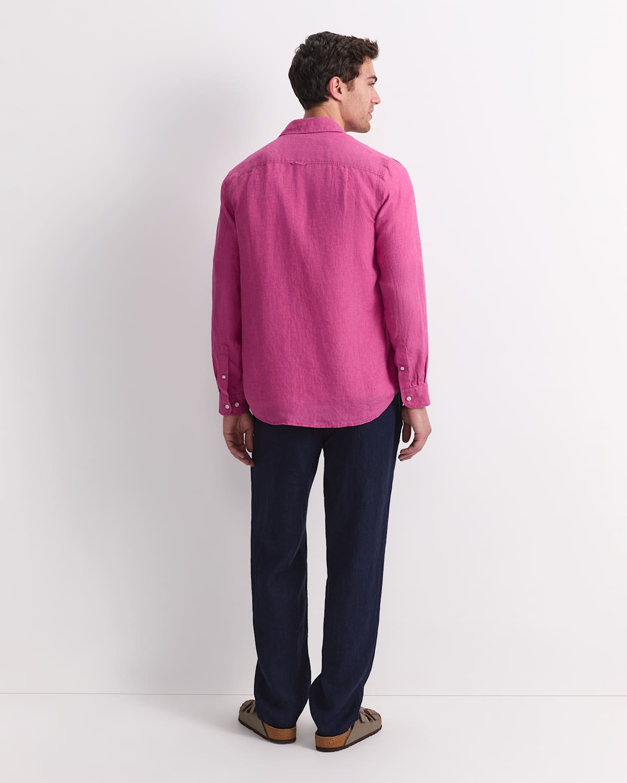 Linen Long Sleeve Delave Shirt in MAGENTA