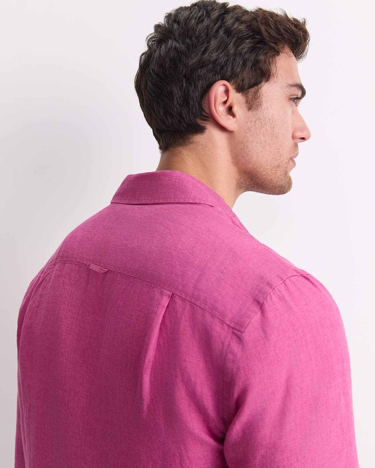 Linen Long Sleeve Delave Shirt in MAGENTA