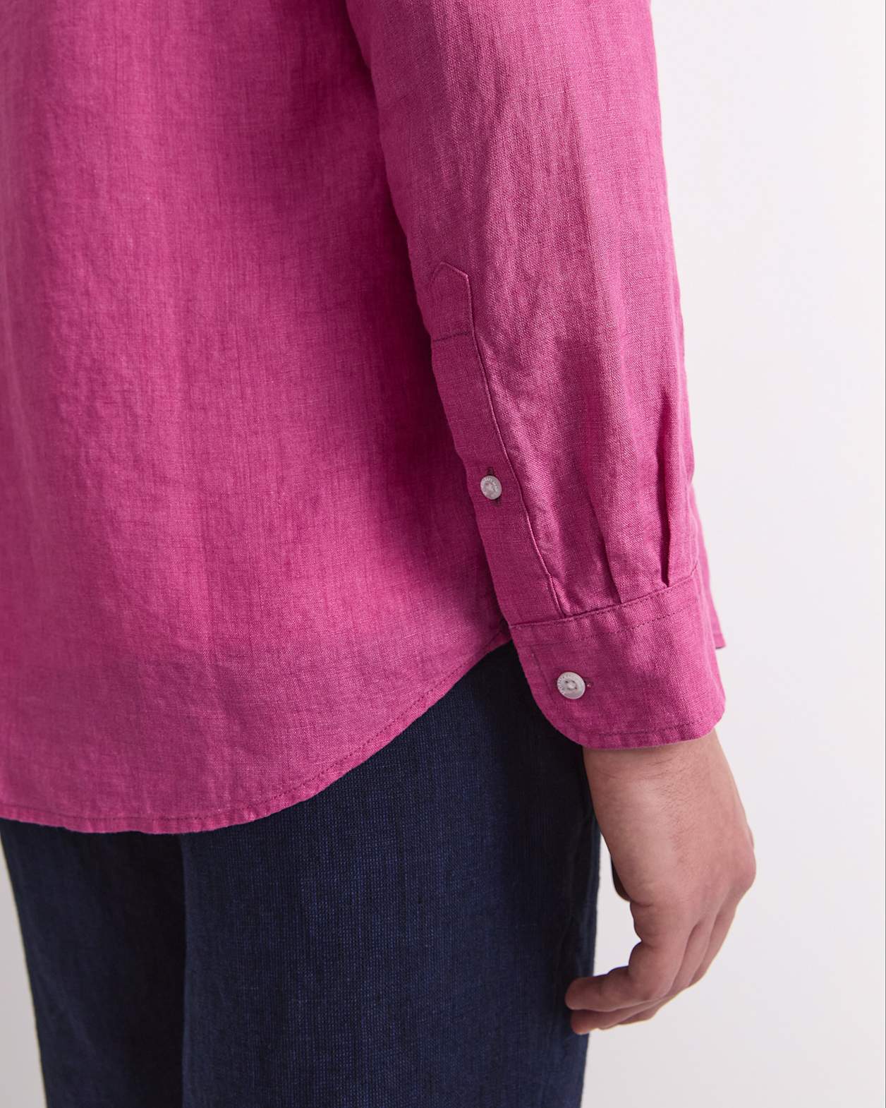 Linen Long Sleeve Delave Shirt in MAGENTA