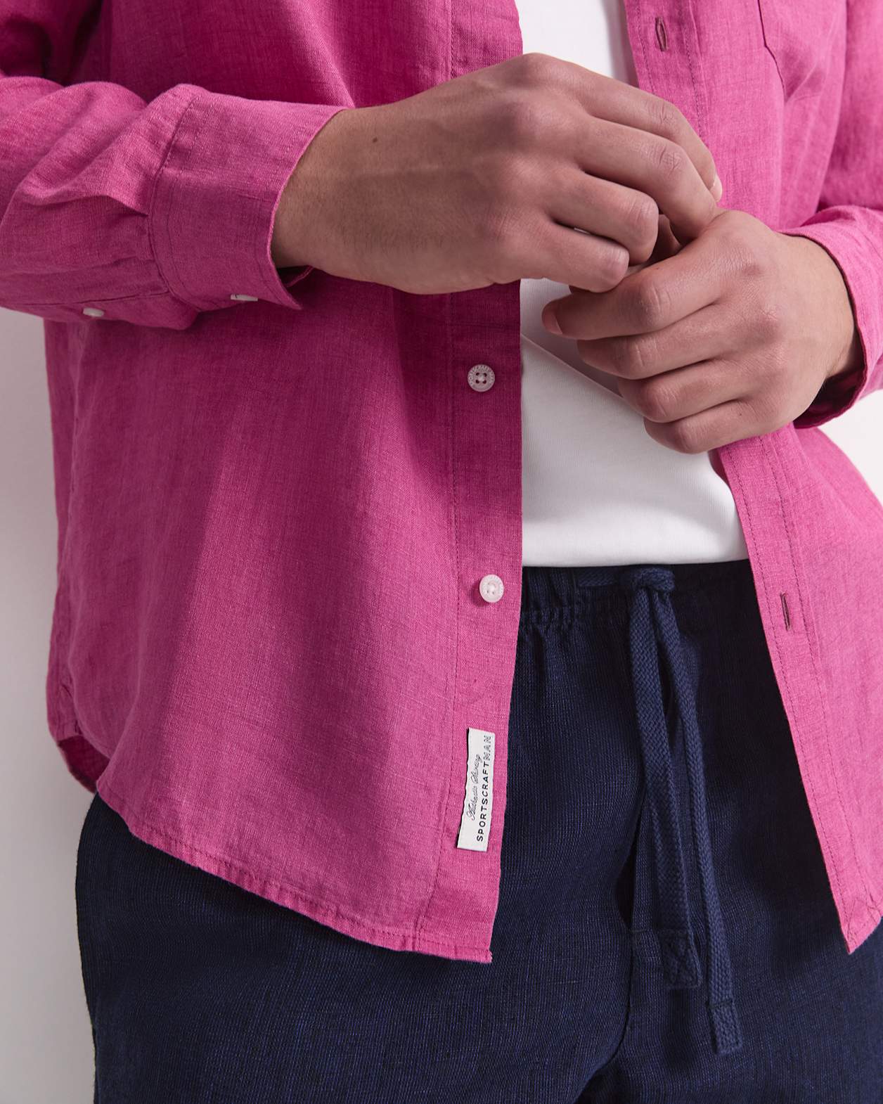 Linen Long Sleeve Delave Shirt in MAGENTA