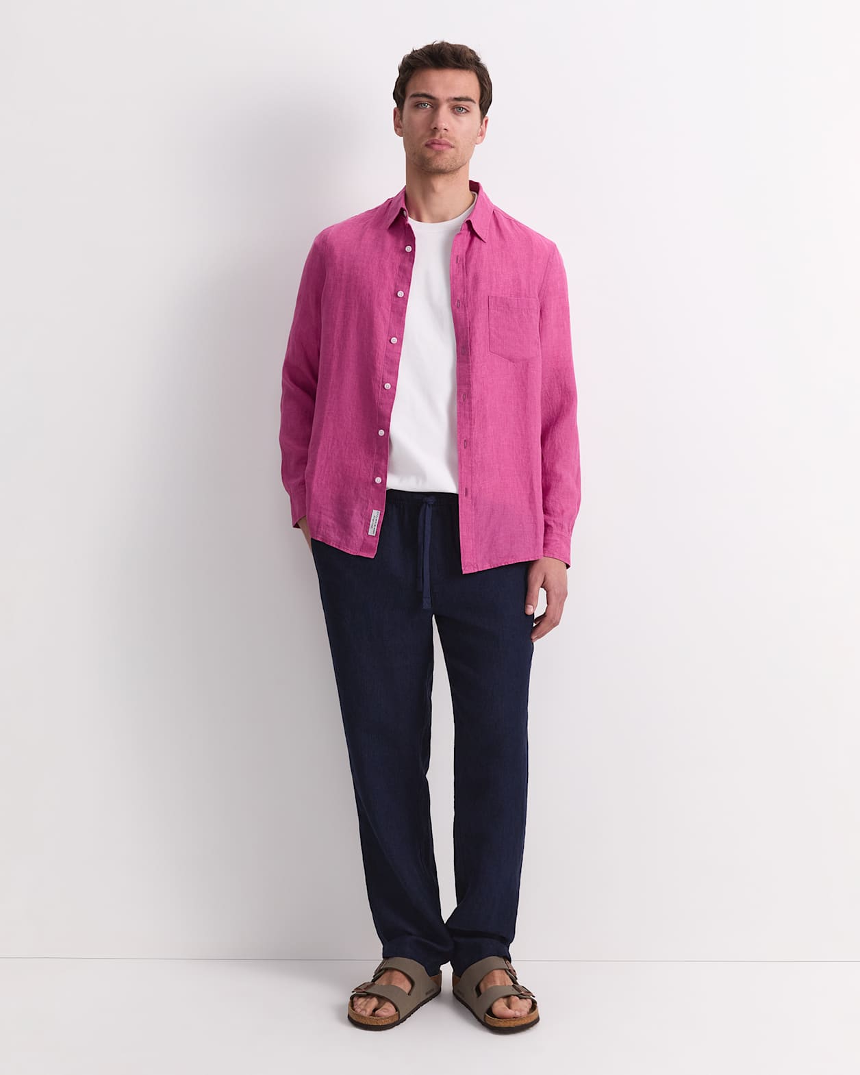 Linen Long Sleeve Delave Shirt in MAGENTA