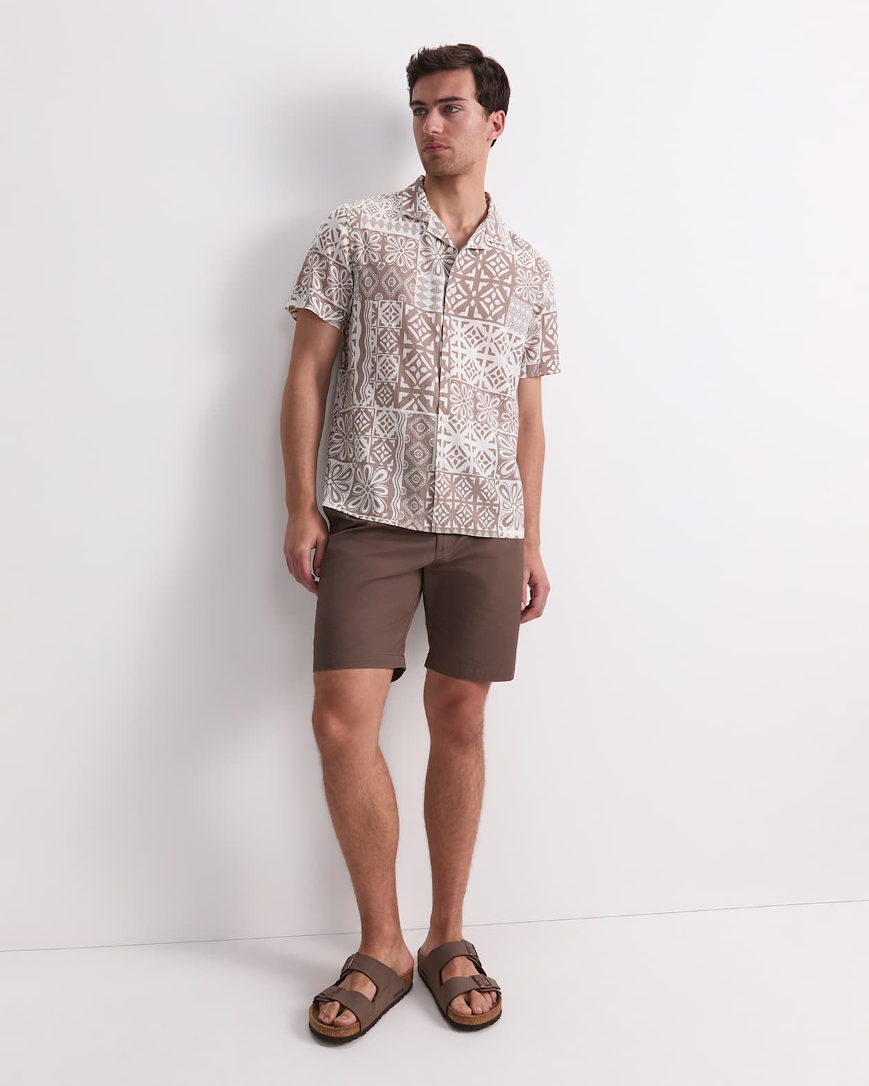 Casper Short Sleeve Print Shirt in FAWN