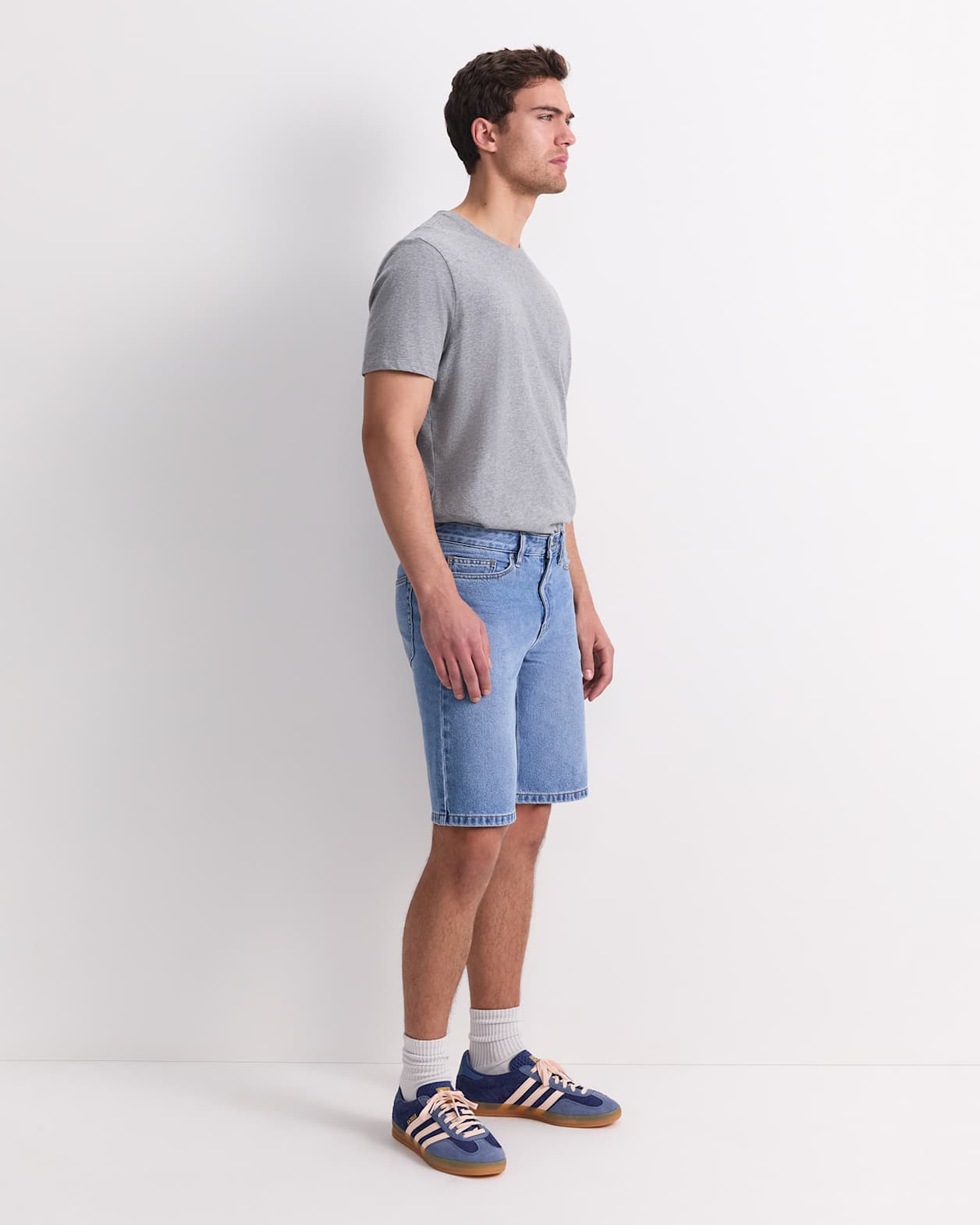 Aaran Denim 5 Pocket Short in MID WASH