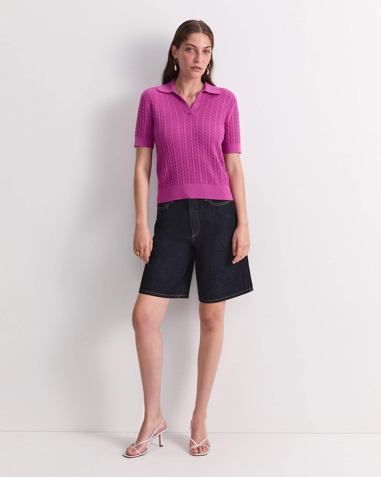 Elka Pointelle Polo Knit in SHERBET