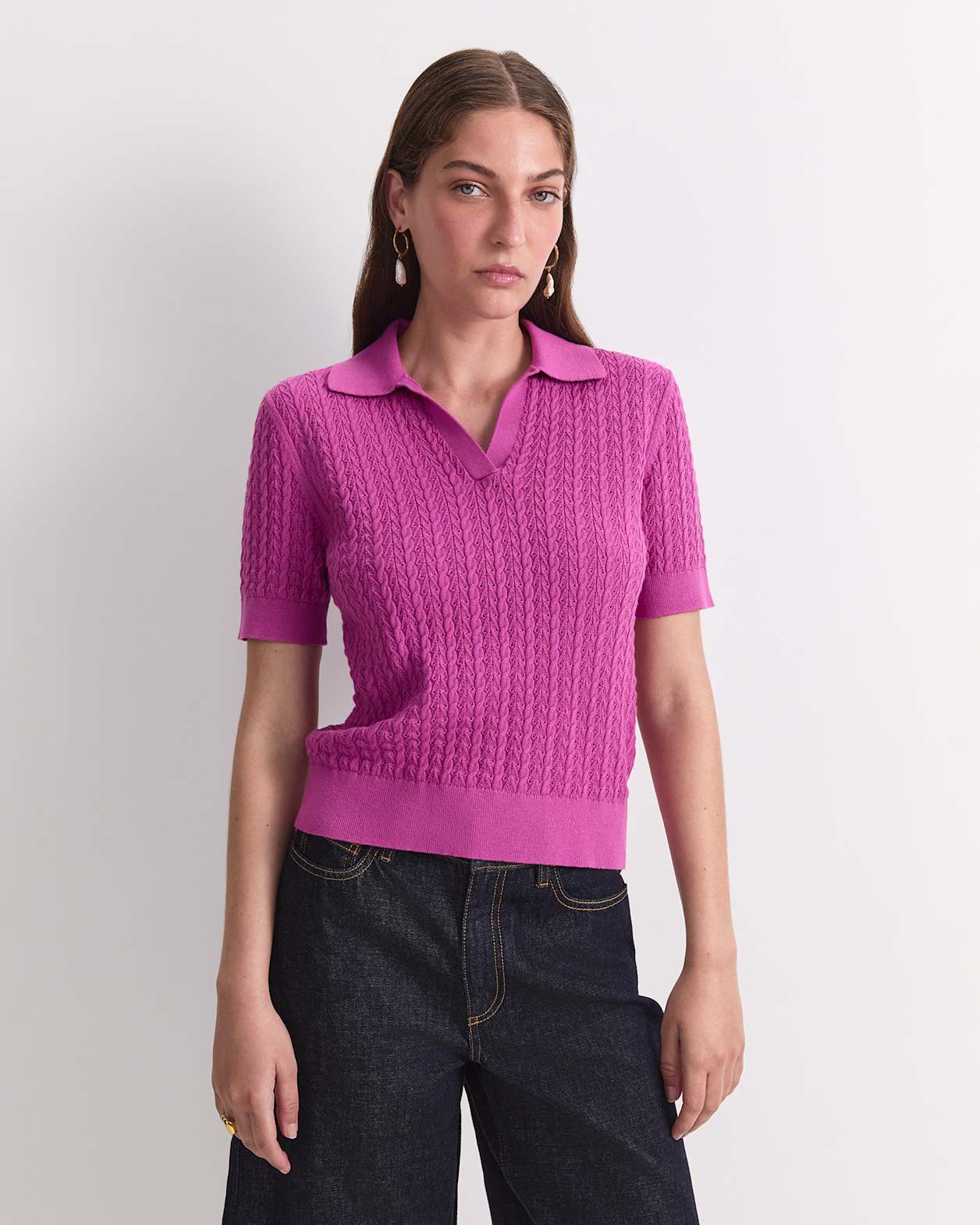 Elka Pointelle Polo Knit in SHERBET