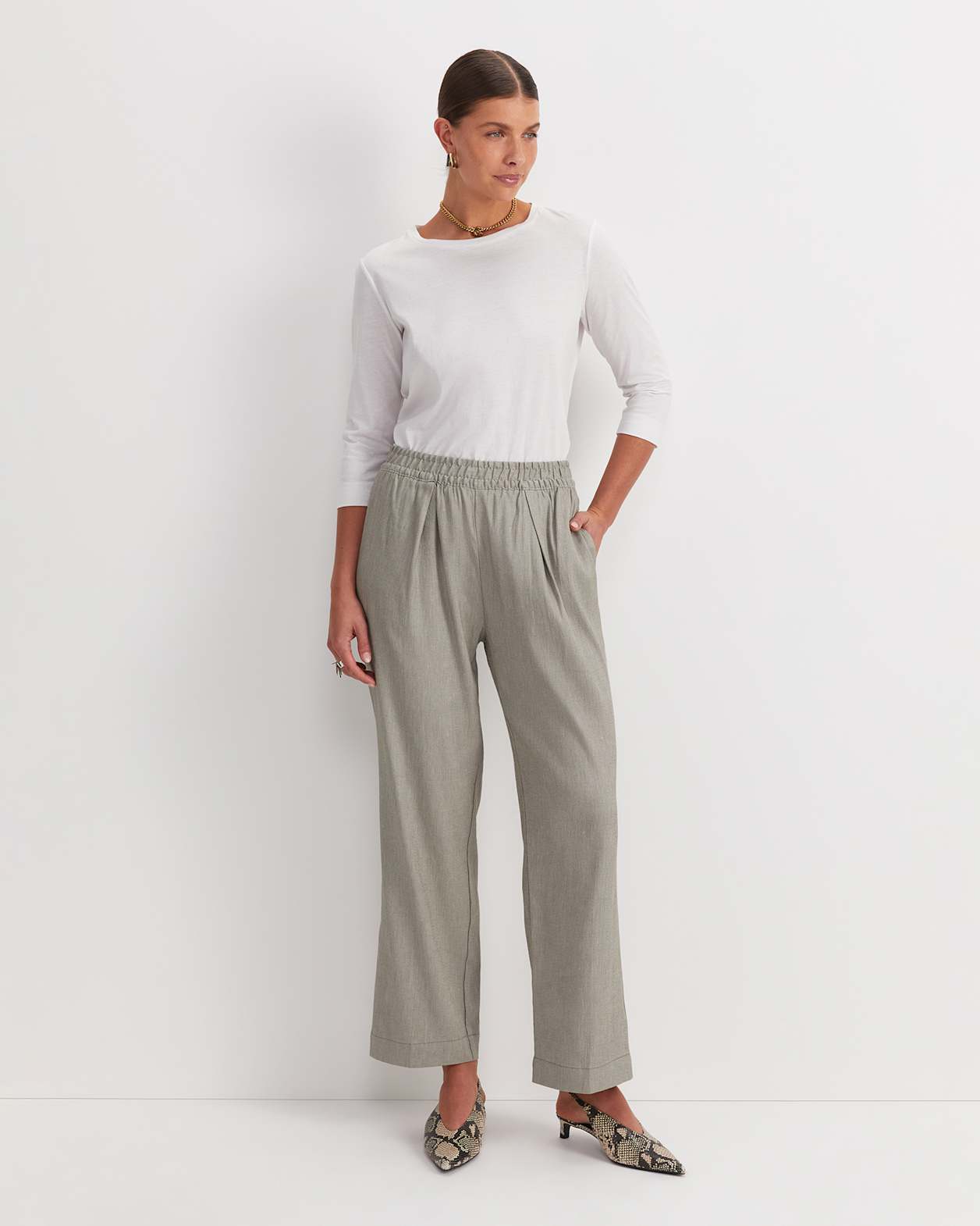 Rosa Straight Linen Pant in SOFT KHAKI
