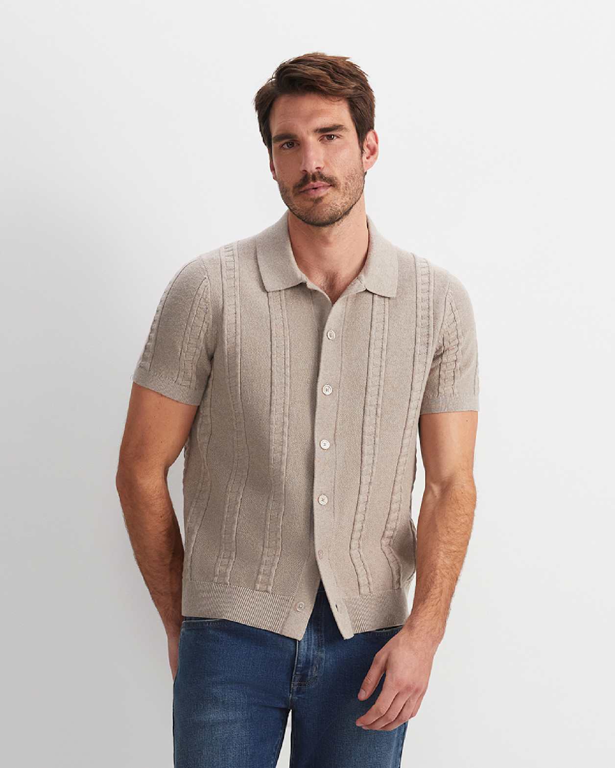 Cameron Short Sleeve Knit Shirt in NEUTRAL