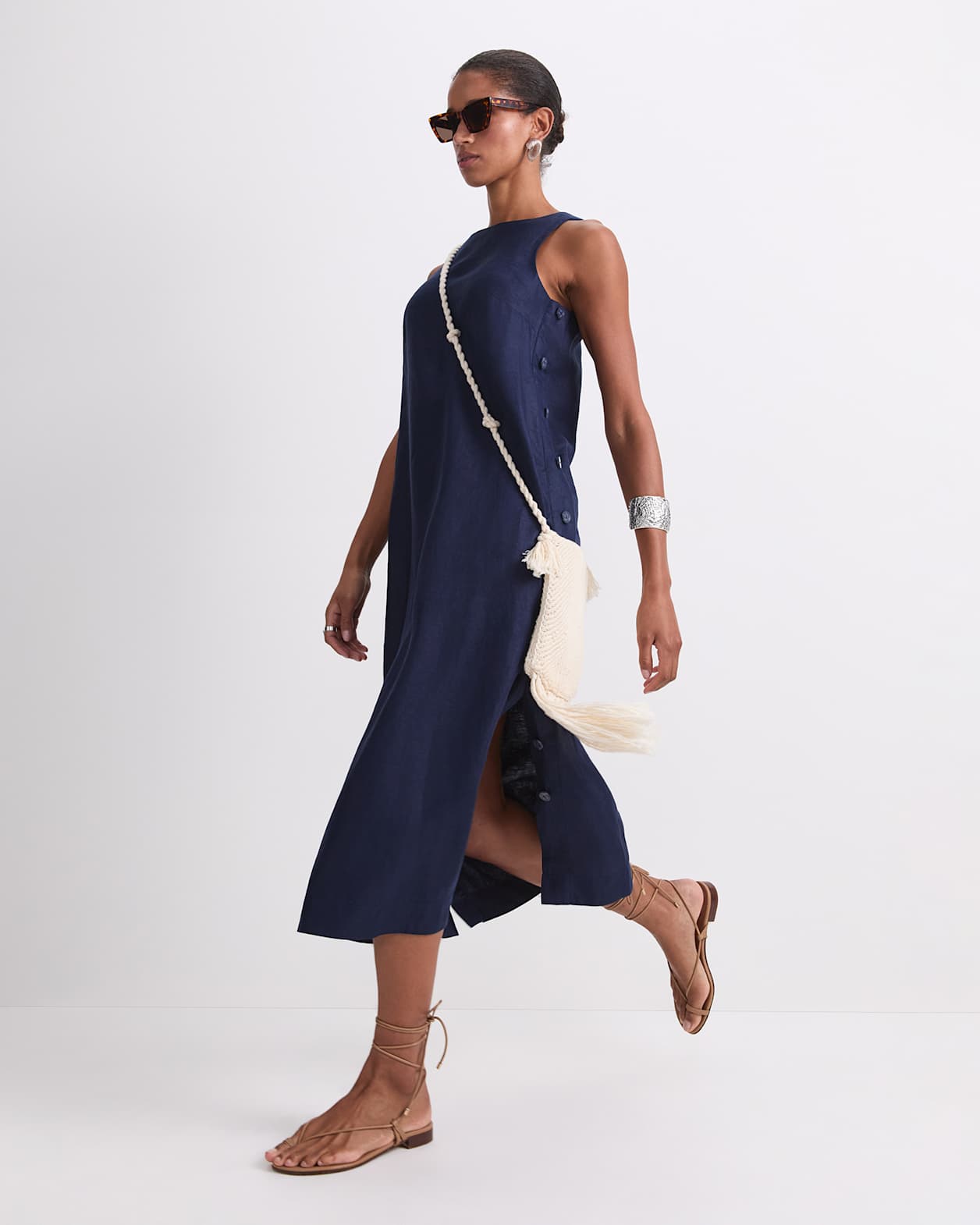 Kamilla Linen Tunic Dress in NAVY