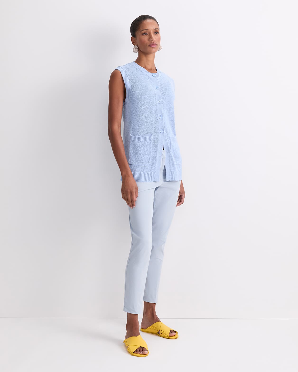 Josie Tape Yarn Vest in BLUE MIST