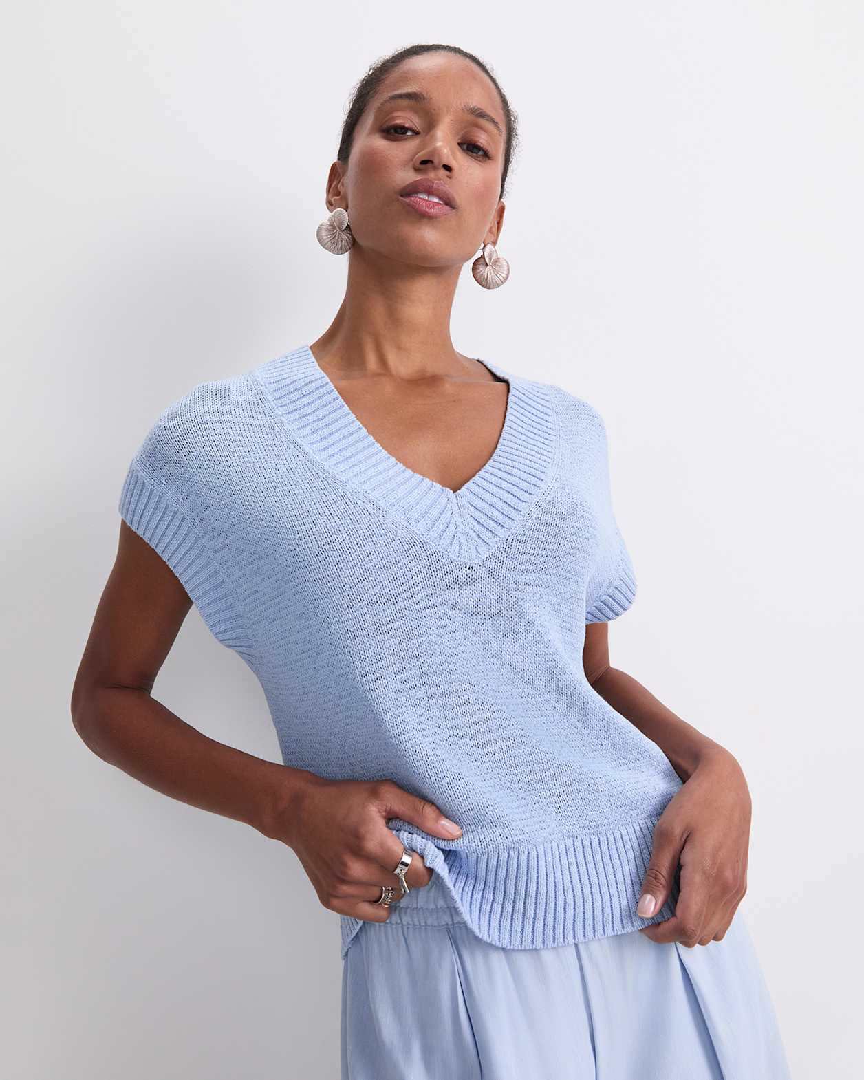 Josie Tape Yarn V-Neck Tank in BLUE MIST