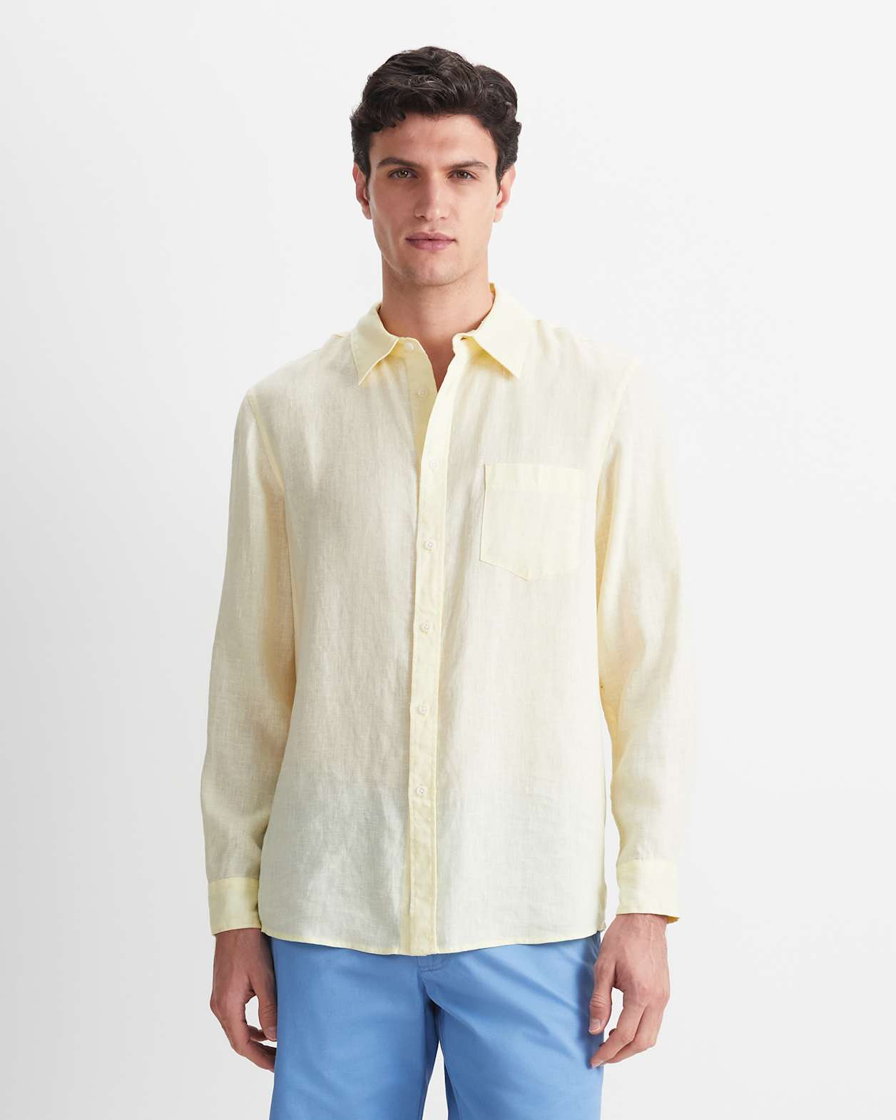 Long Sleeve Linen Shirt in LEMON