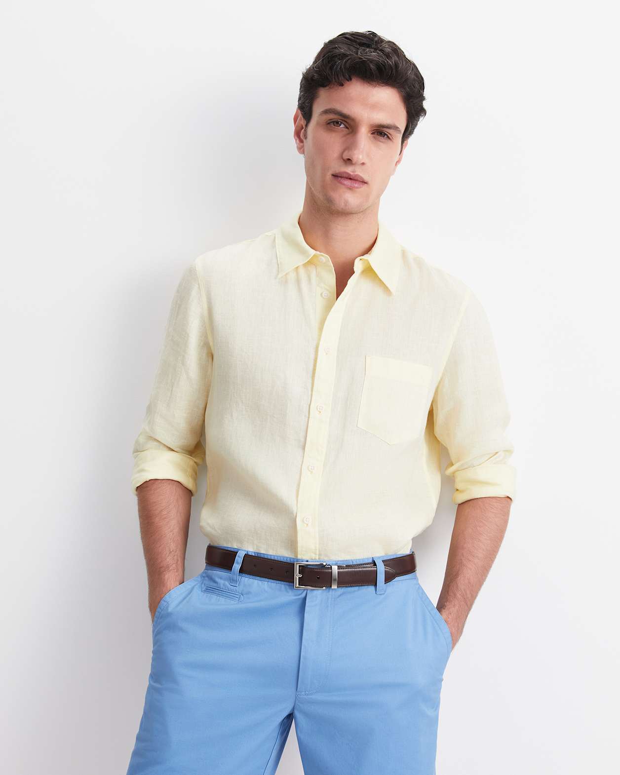 Long Sleeve Linen Shirt in LEMON