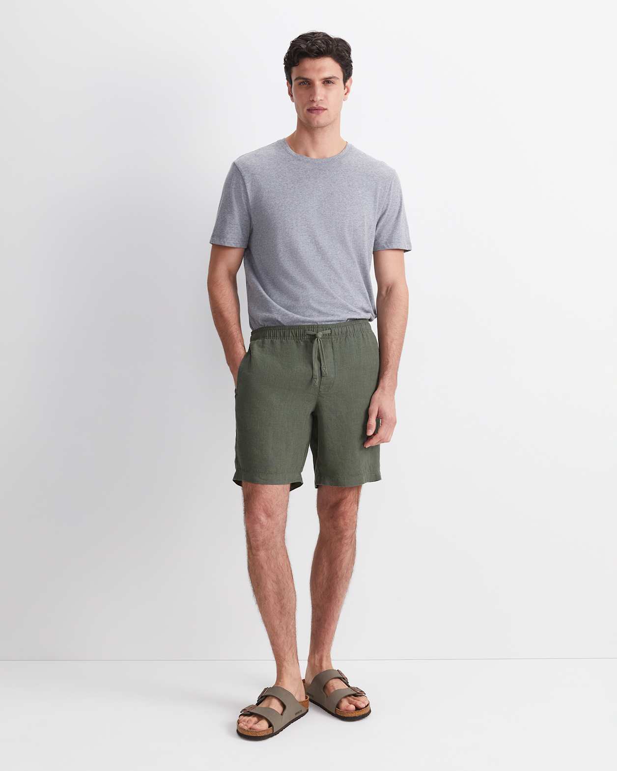 Caffery Yarn-Dyed Linen Short in KHAKI