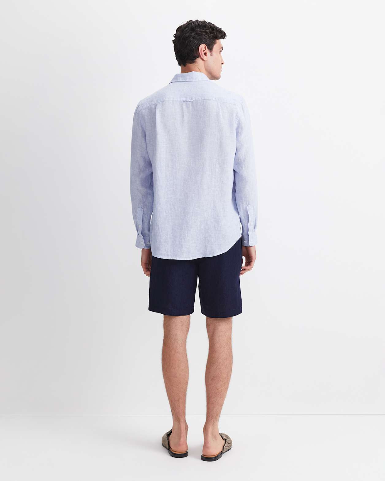 Vinnie Long Sleeve Linen Shirt in BLUE/WHITE