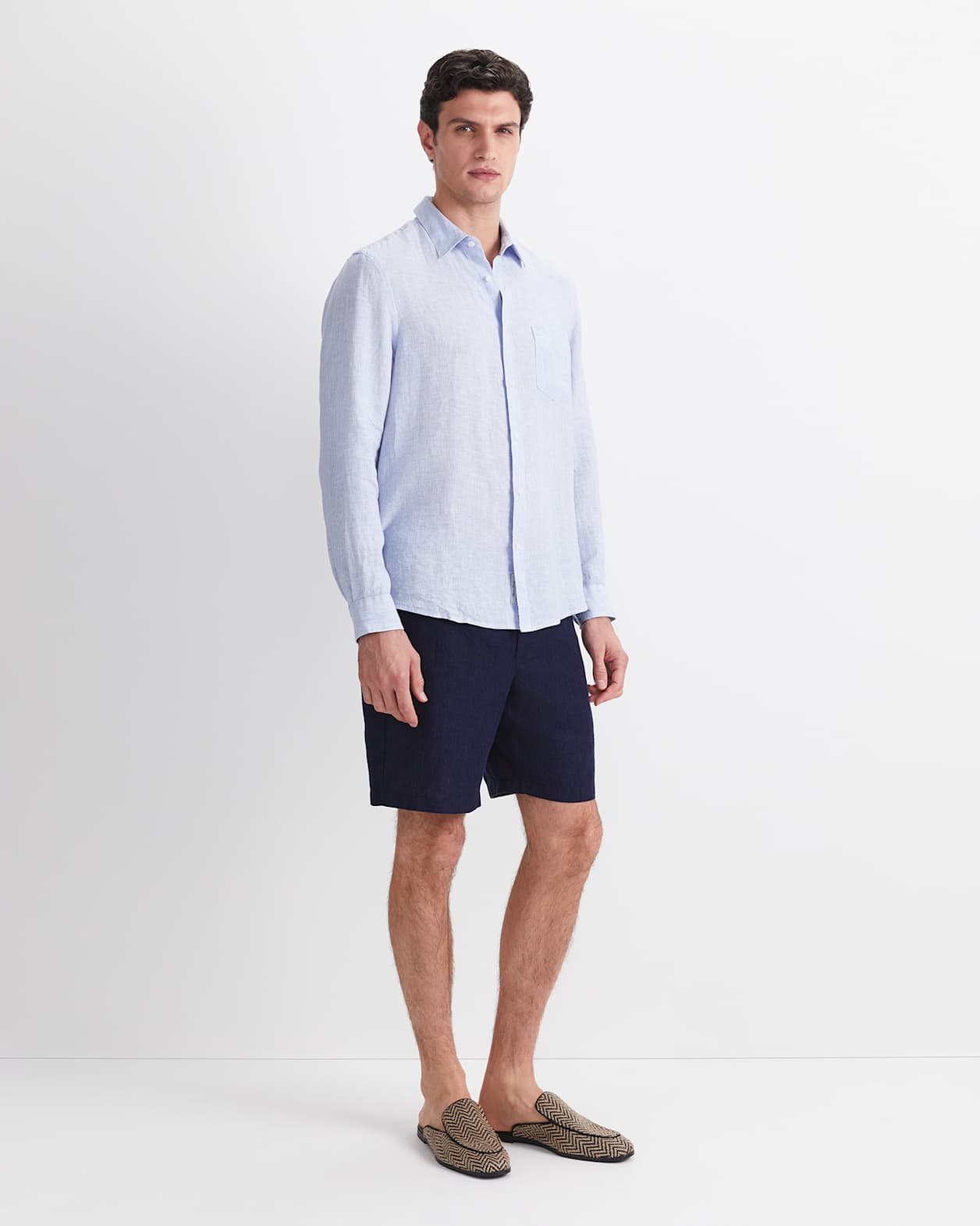 Vinnie Long Sleeve Linen Shirt in BLUE/WHITE