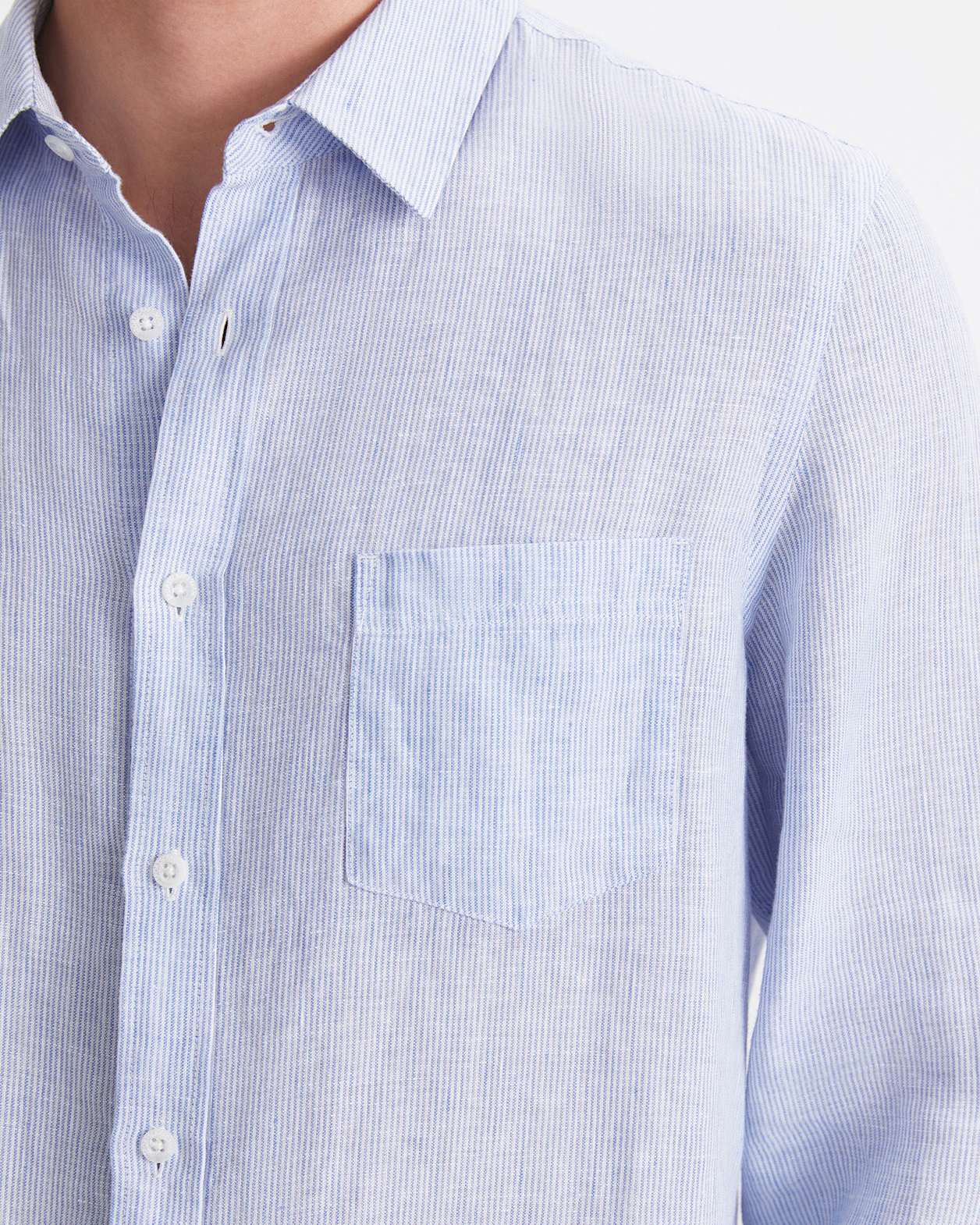 Vinnie Long Sleeve Linen Shirt in BLUE/WHITE