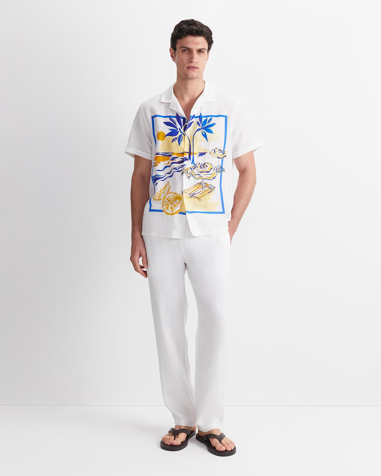 Miles Linen Blend Print Shirt in YELLOW MULTI