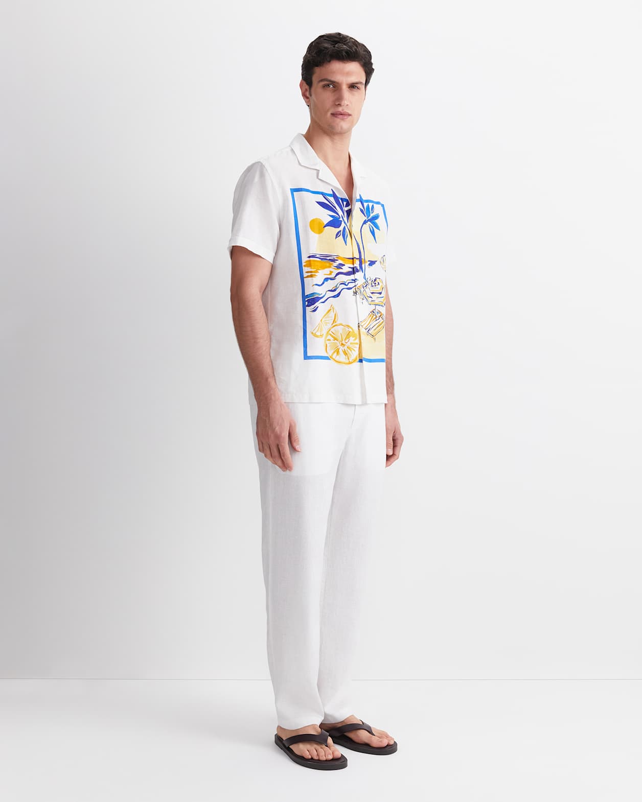 Miles Linen Blend Print Shirt in YELLOW MULTI