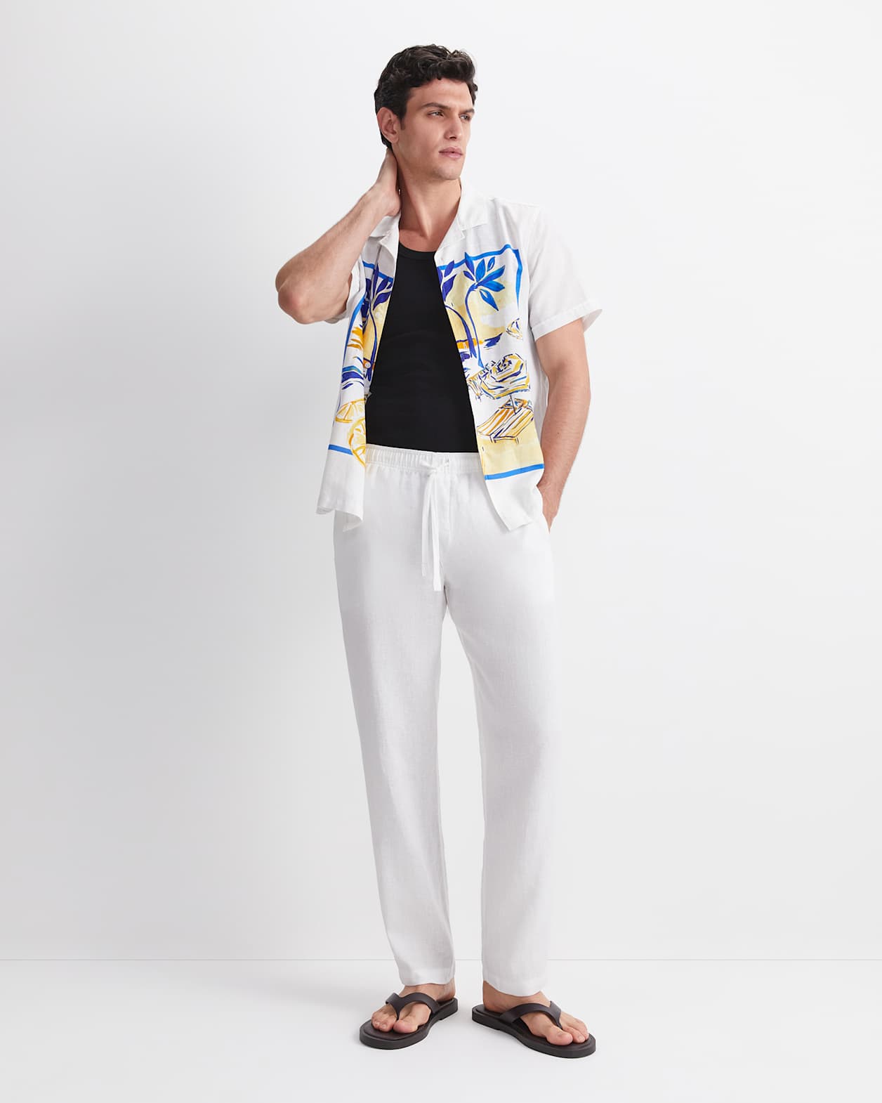 Miles Linen Blend Print Shirt in YELLOW MULTI