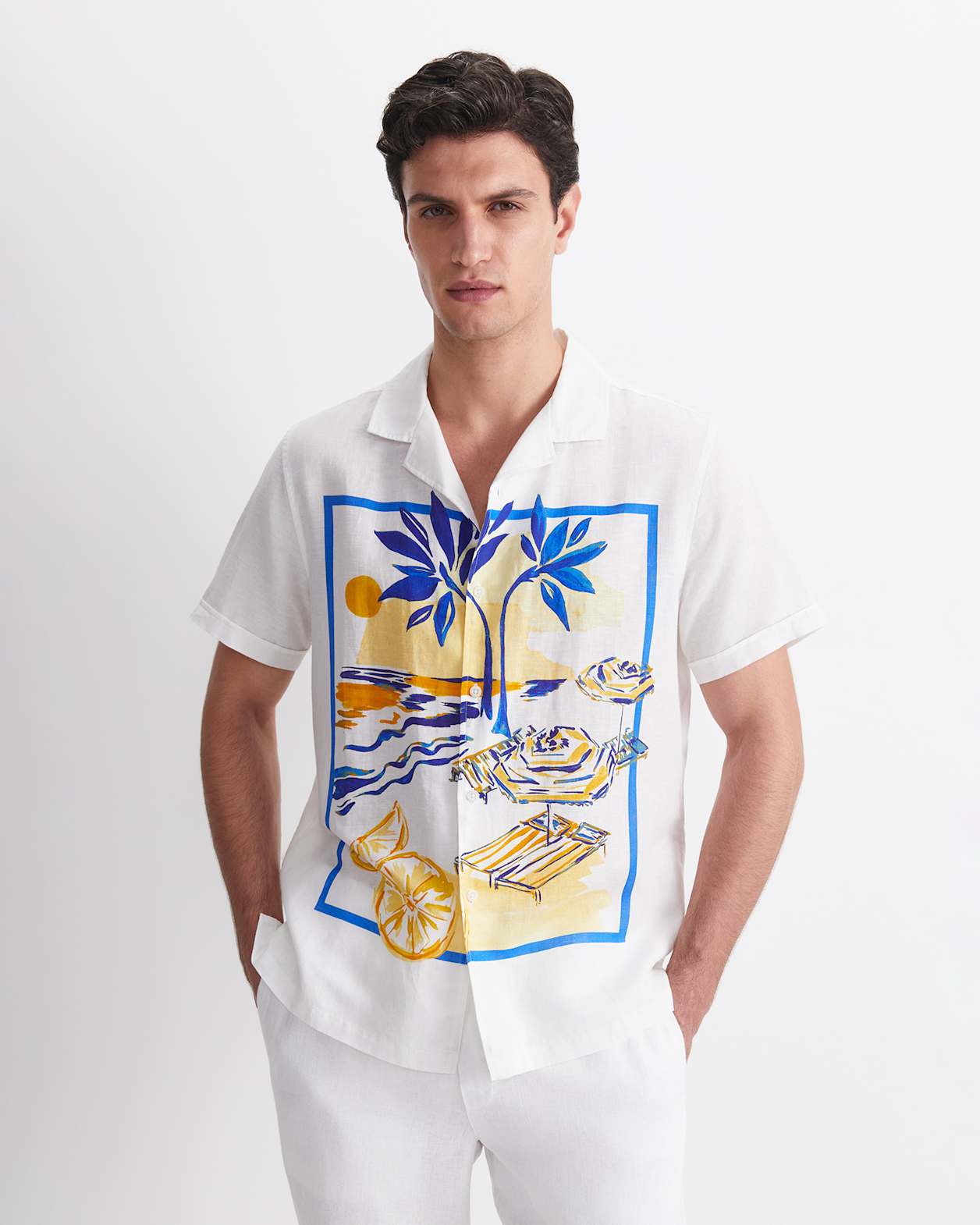 Miles Linen Blend Print Shirt in YELLOW MULTI